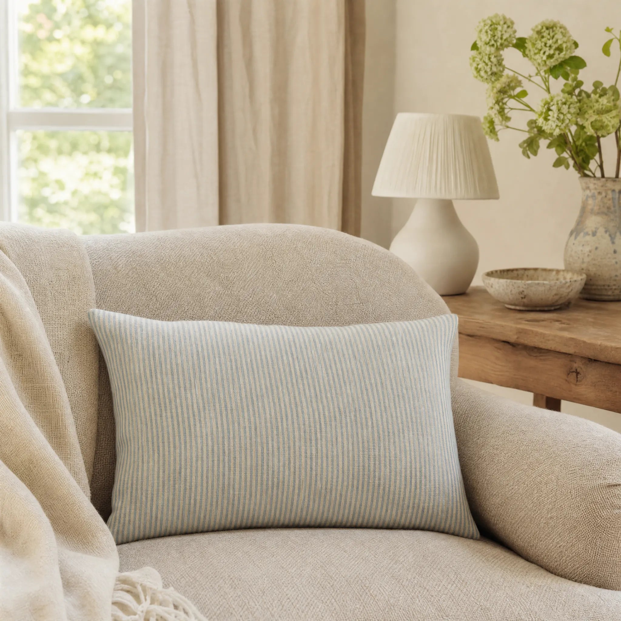 Sam Wilson Blue Stripe Rectangle Linen Cushion