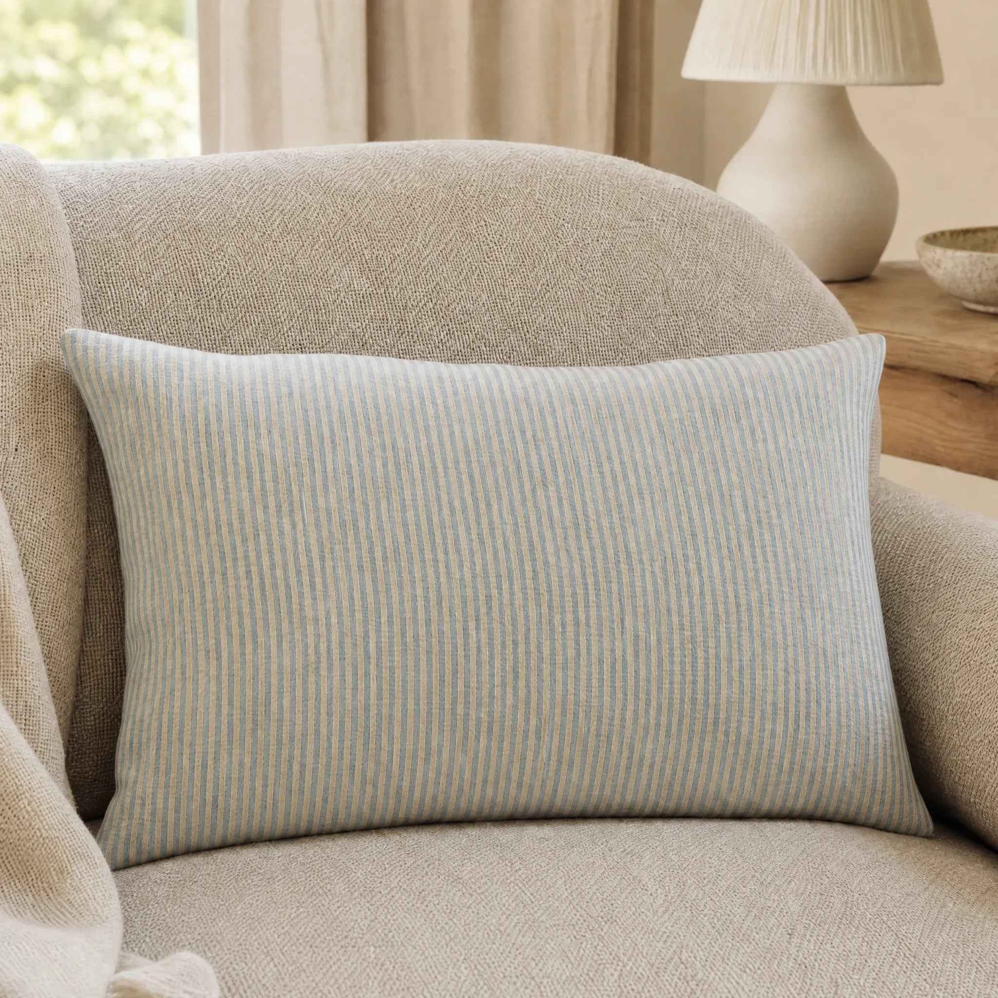 Sam Wilson Blue Stripe Rectangle Linen Cushion