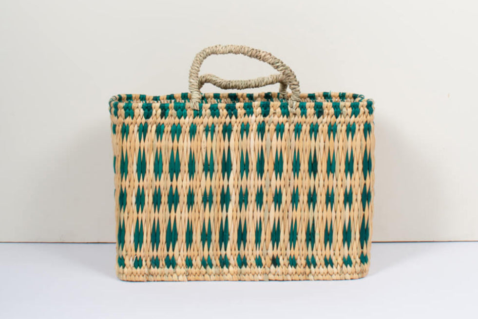 Woven Reed Basket, Green MEDIUM
