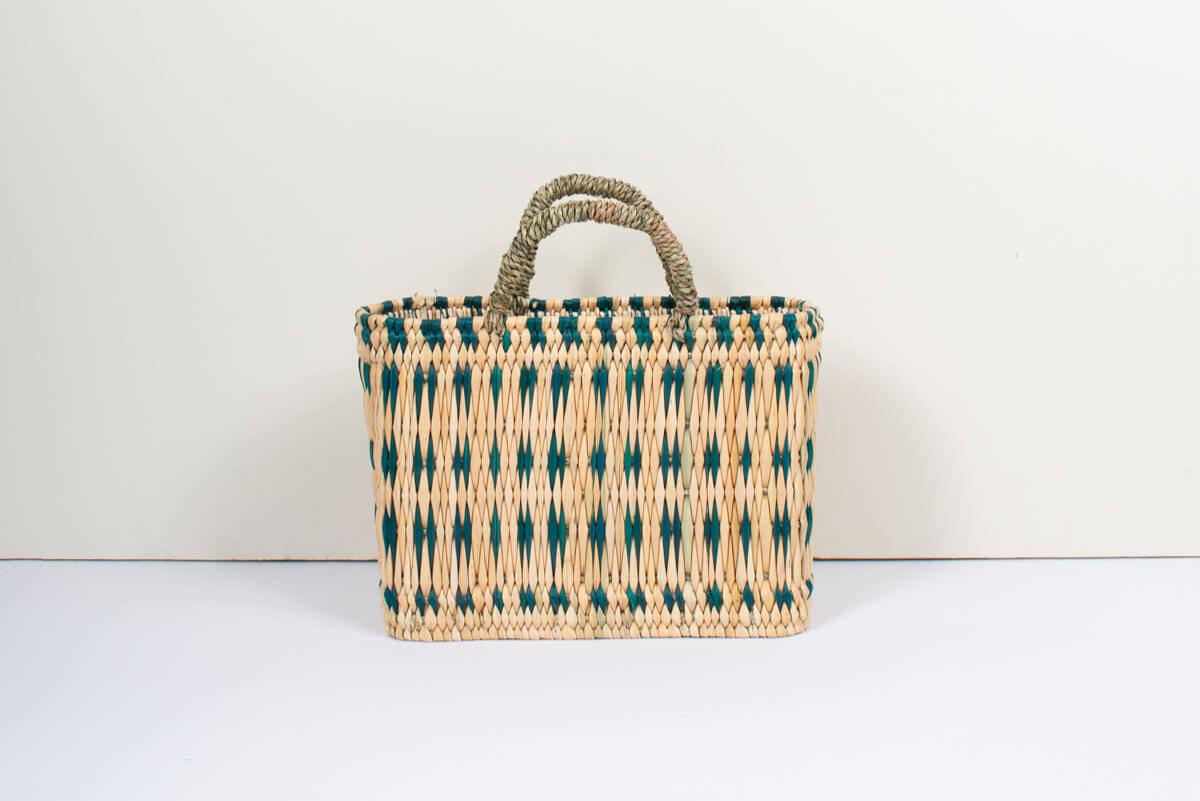 Woven Reed Basket, Green SMALL