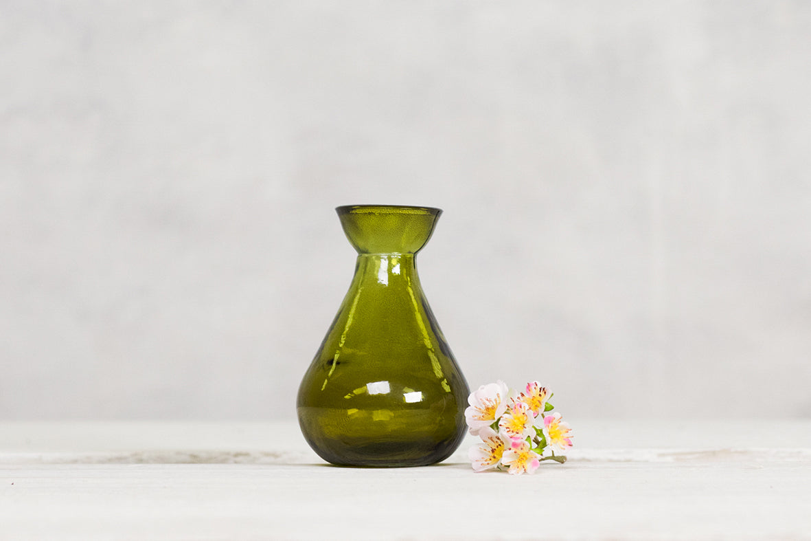 Recycled Glass Bud Vase - Olive Green