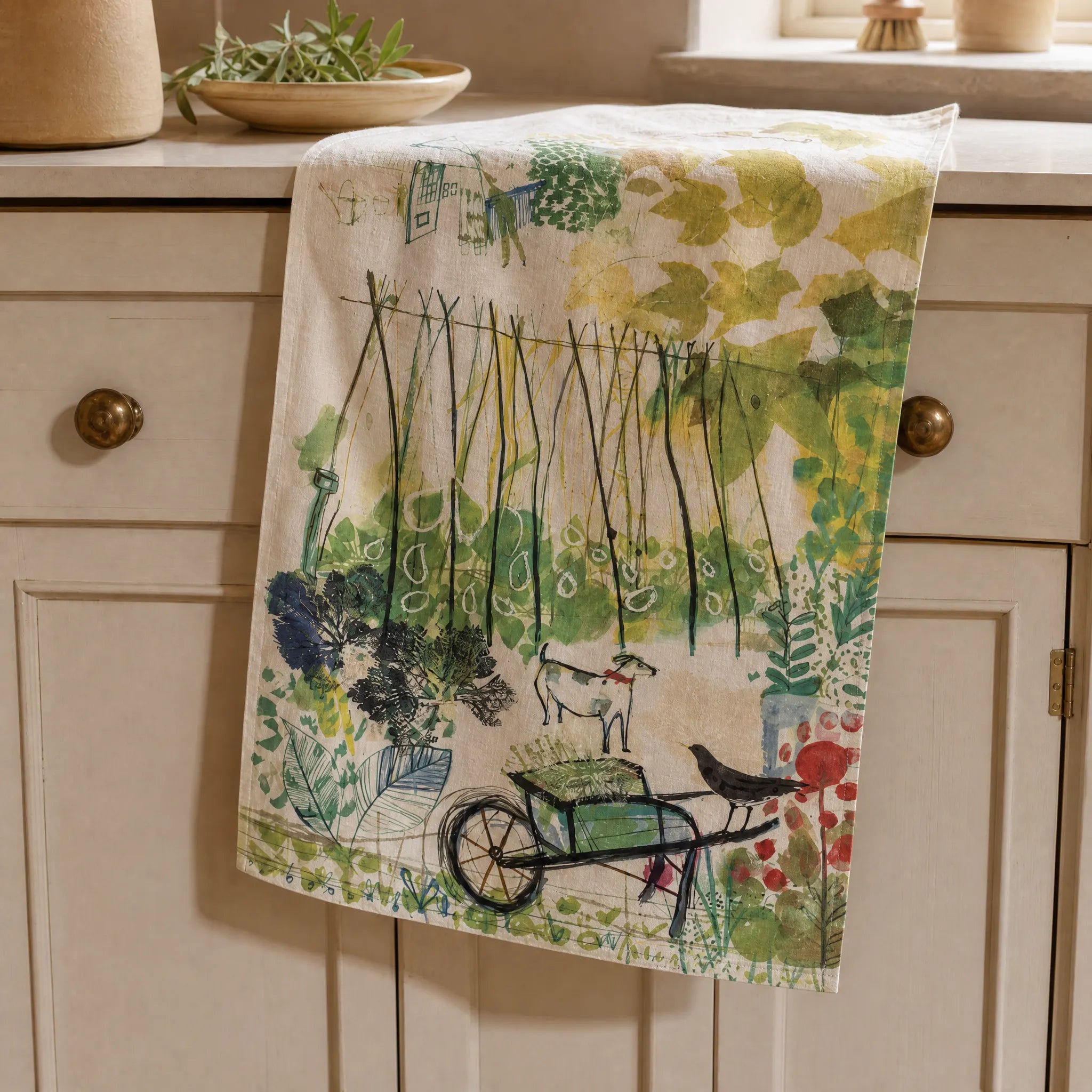 Sam Wilson Dog and Blackbird Tea Towel