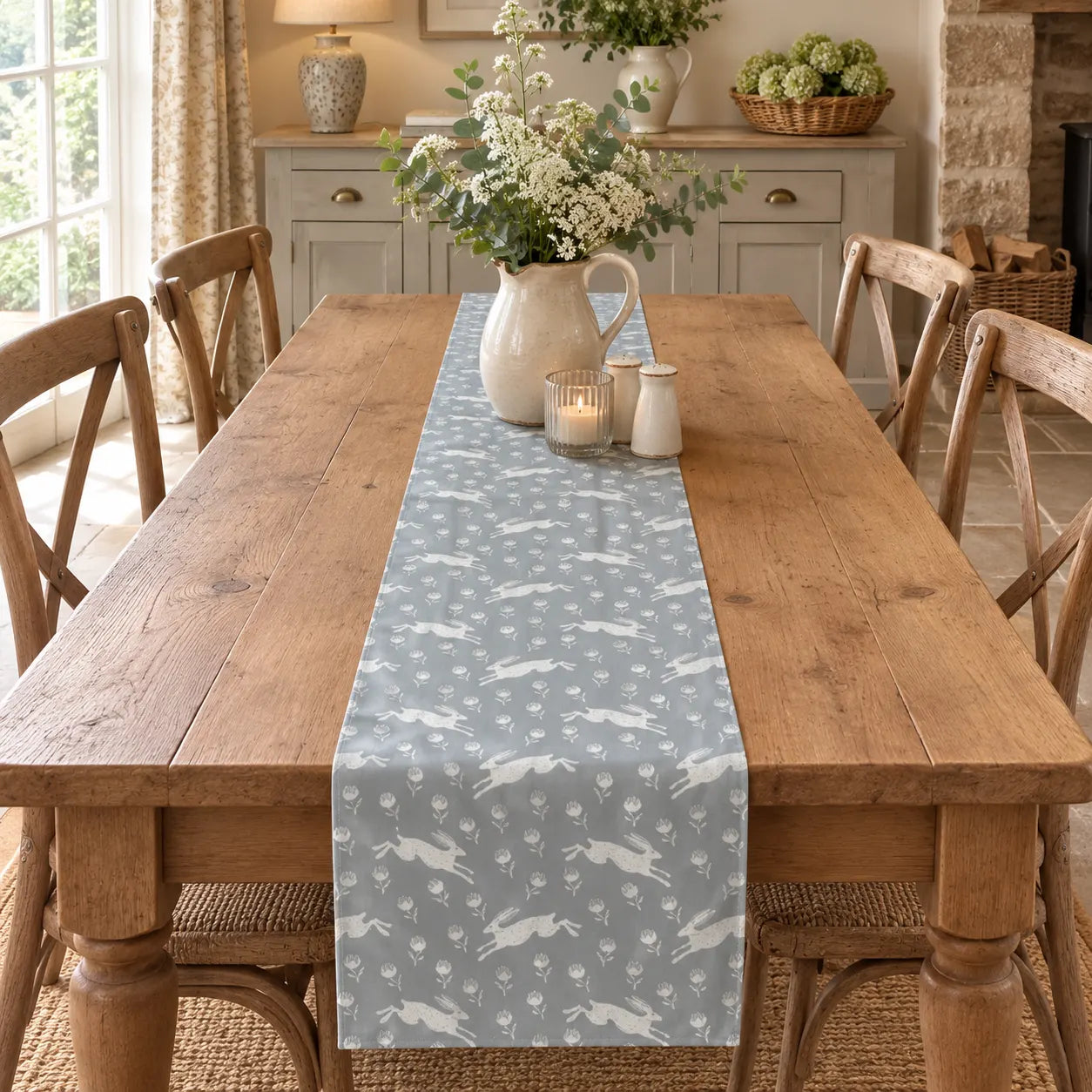 Sam Wilson Running Hare Grey Cotton Table Runner - Main