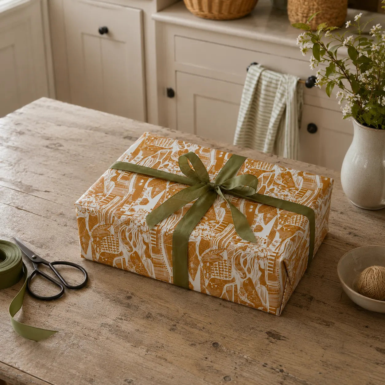 Sam Wilson Through The Fields Ochre Gift Wrap - Zoomed