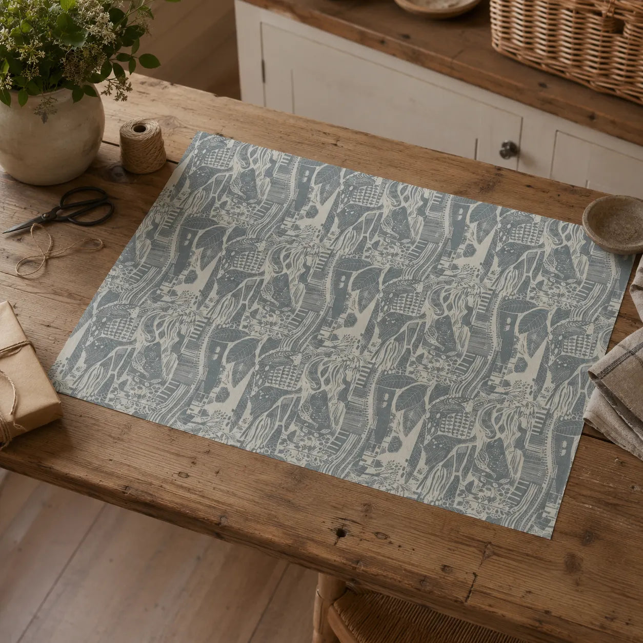 Sam Wilson Through The Fields Duck Egg Blue Gift Wrap - Main