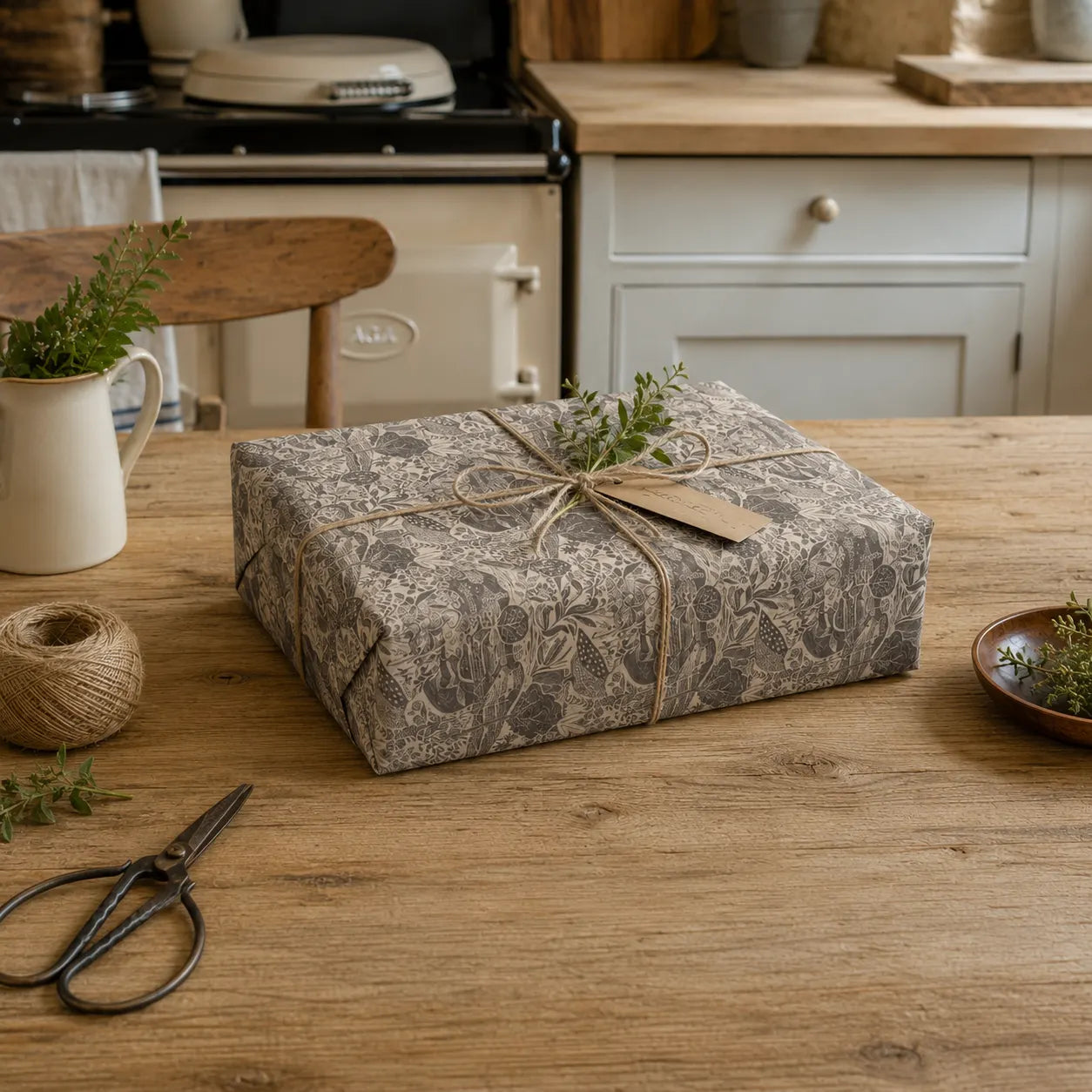 Sam Wilson Owl and Fox Gift Wrap - Zoomed