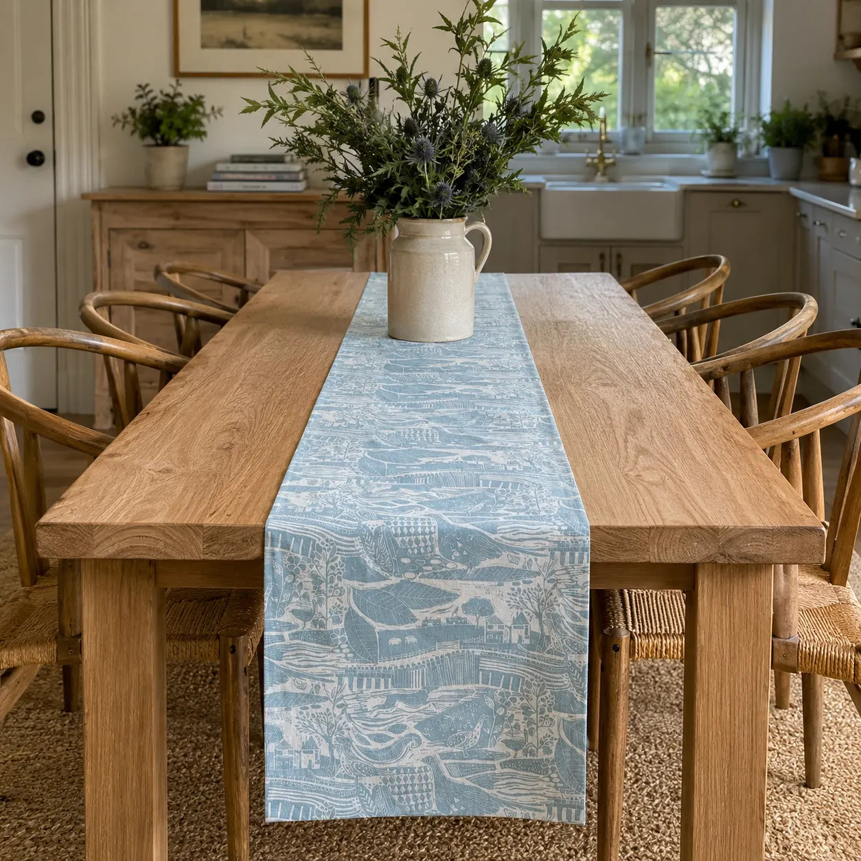 Sam Wilson Through the Fields Duck Egg Blue Table Runner - Main