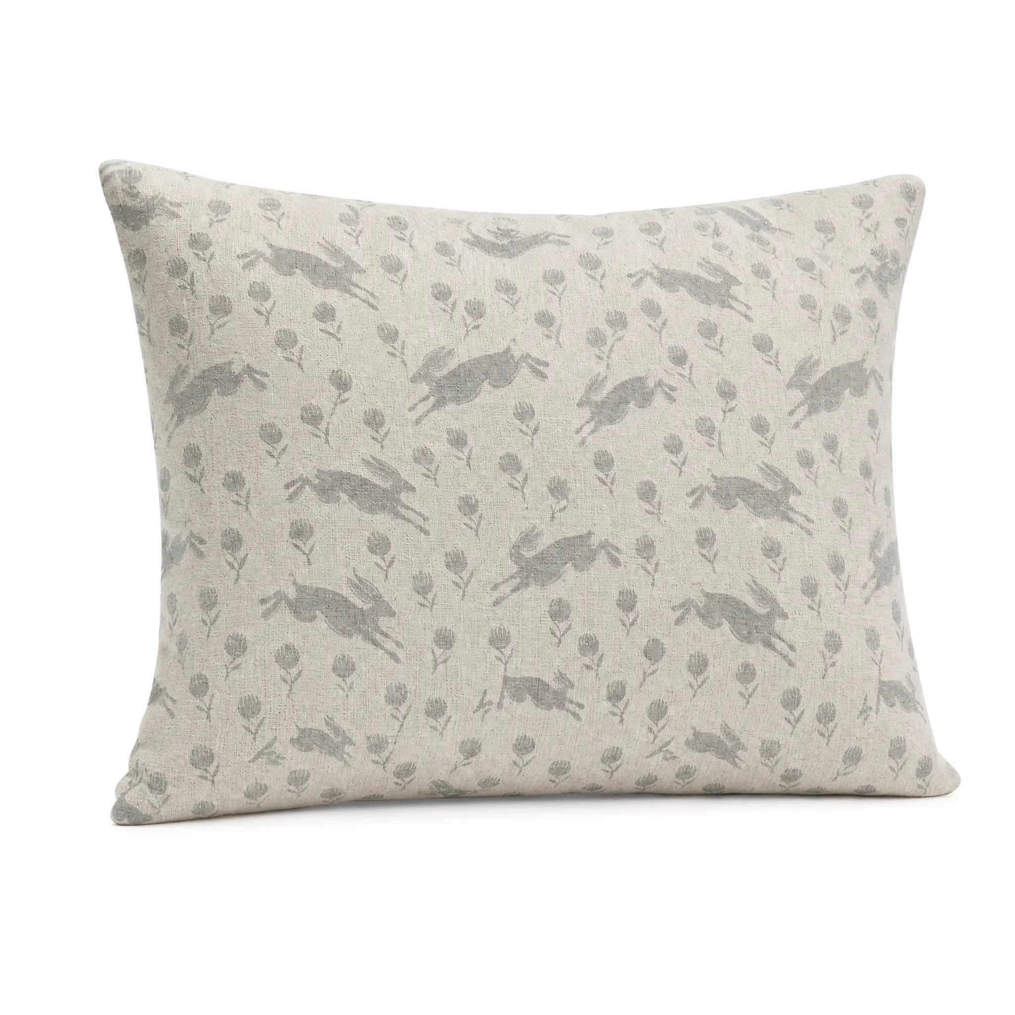 Sam Wilson Running Hare Grey On White Rectangle Linen Cushion