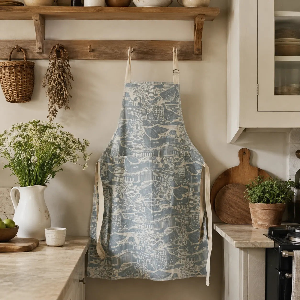 Sam Wilson Through The Fields Duck Egg Blue Apron - Main