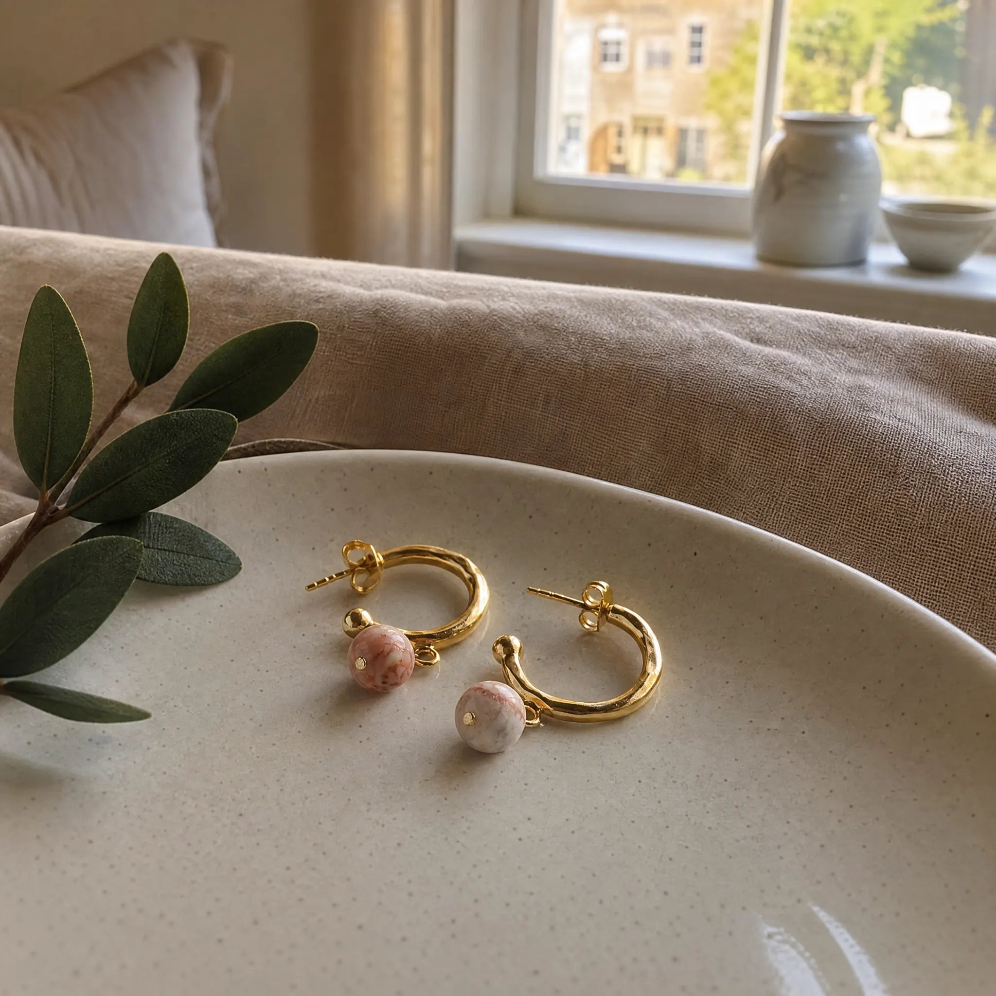 Cerita Rhodochrosite Earrings - Rhodochrosite & Gold