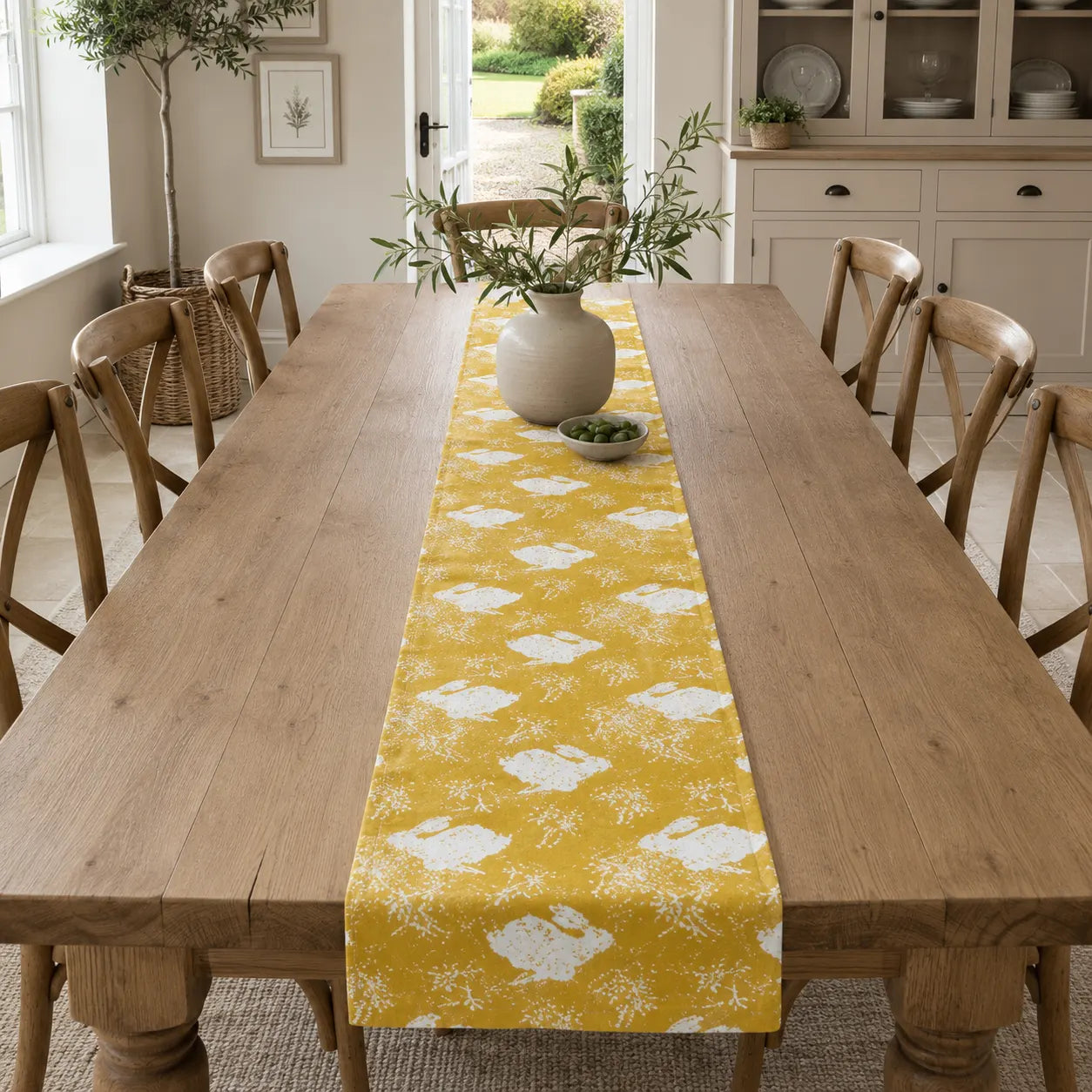 Sam Wilson Headlong Hare Yellow Ochre Table Runner - Main