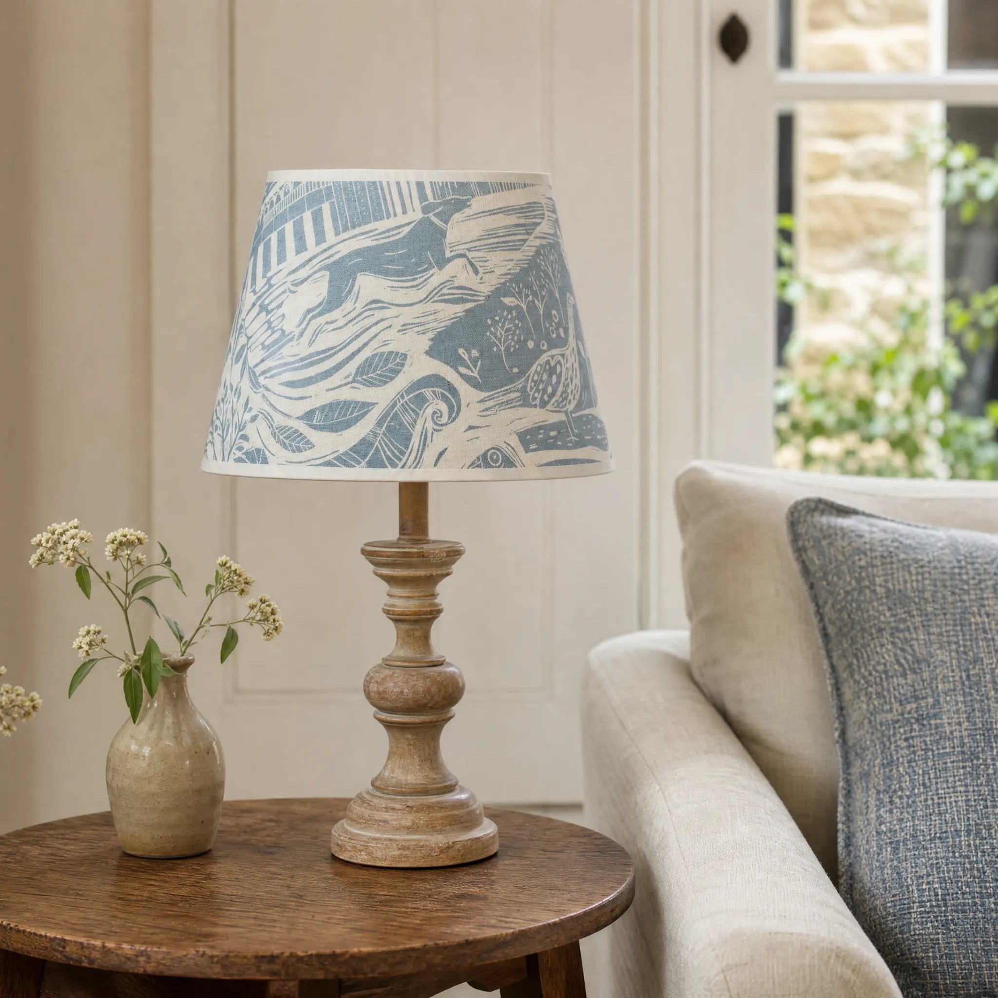 Blue Through The Fields On White Linen - lampshade
