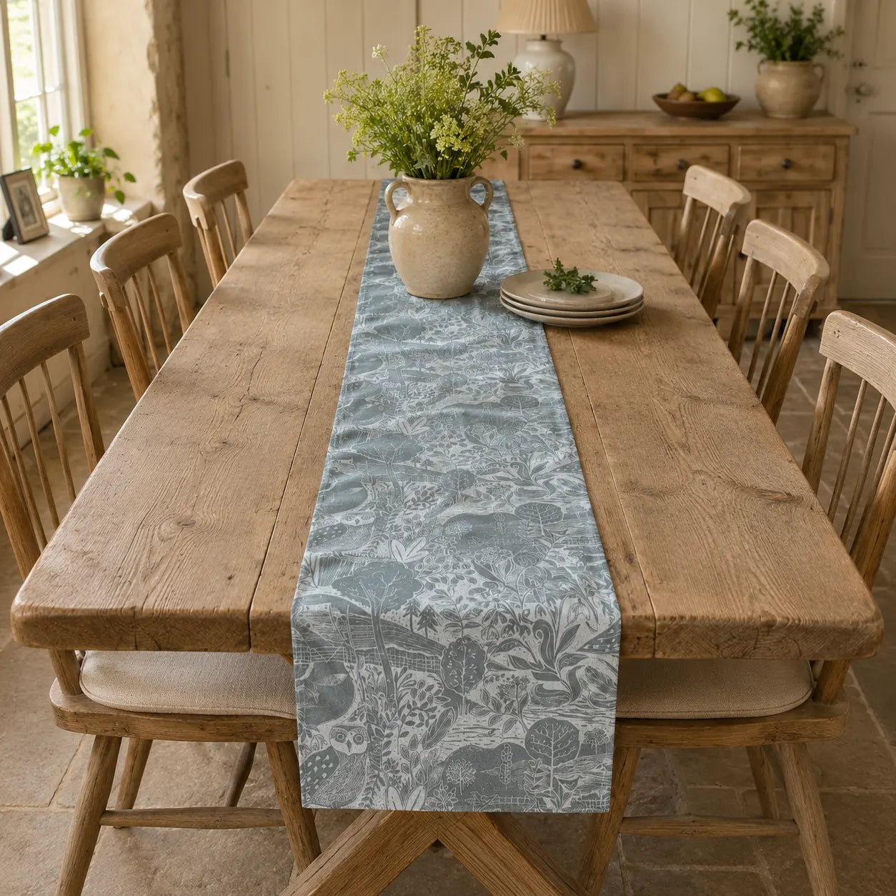Sam Wilson Owl and Fox Grey Table Runner - Main