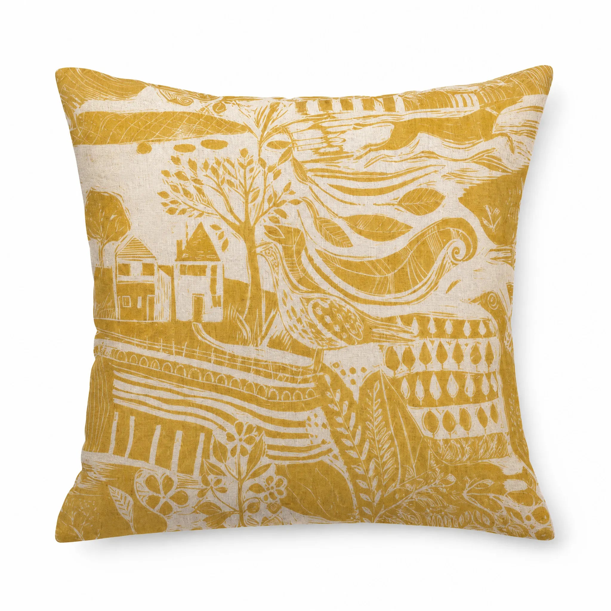 Sam Wilson Through The Fields Ochre Square Linen Cushion