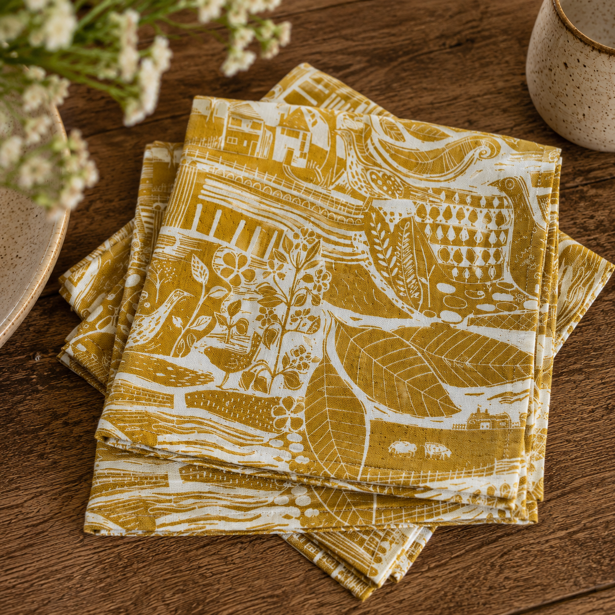 Sam Wilson Through The Fields Ochre Napkins Set of 4 - Zoomed