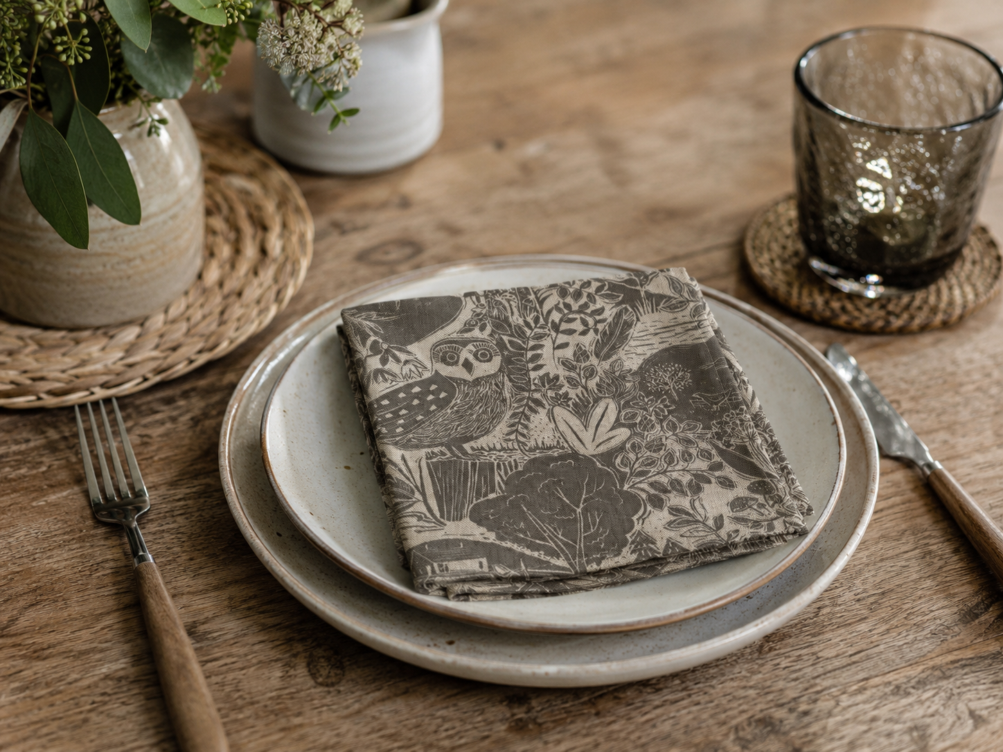 Sam Wilson Owl & Fox Napkins Set of 4 - Zoomed