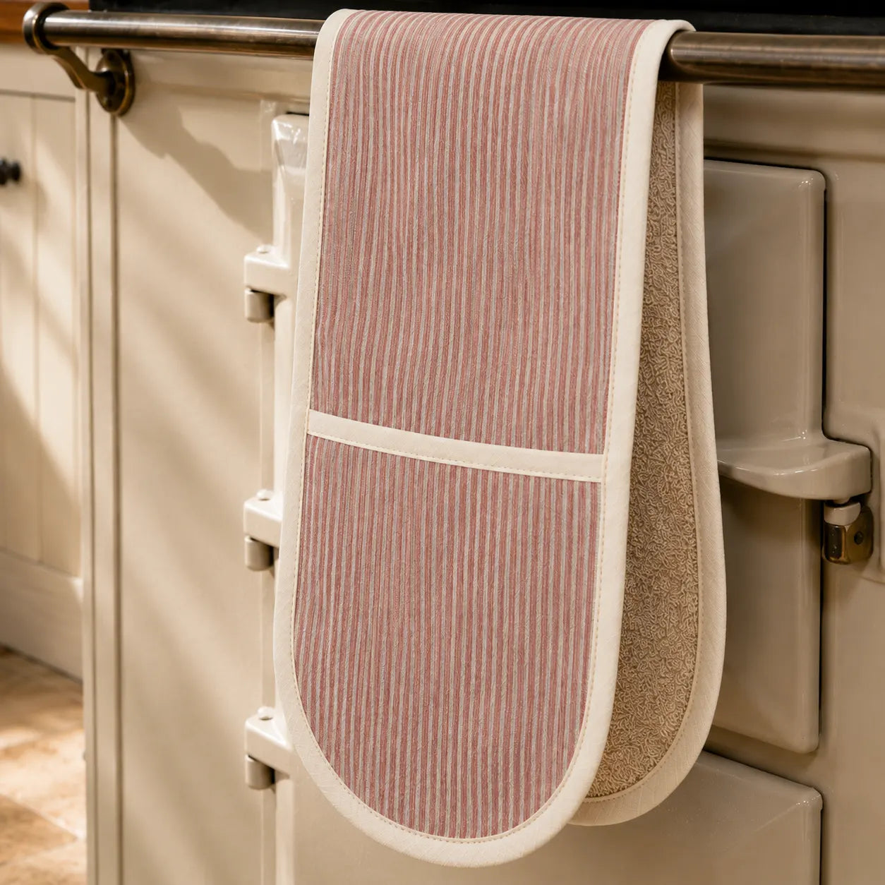 Sam Wilson Pink Stripe Oven Gloves - Zoomed