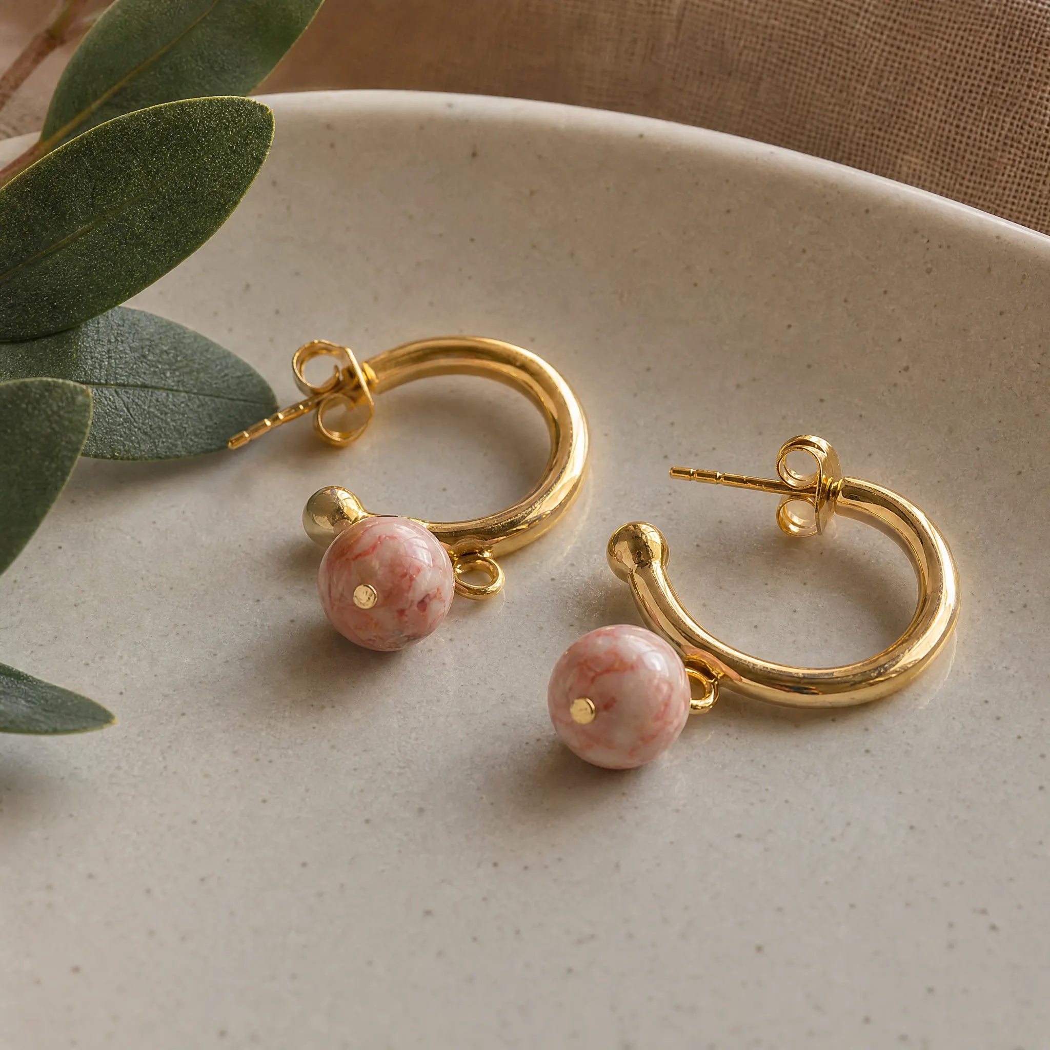 Cerita Rhodochrosite Earrings - Rhodochrosite & Gold