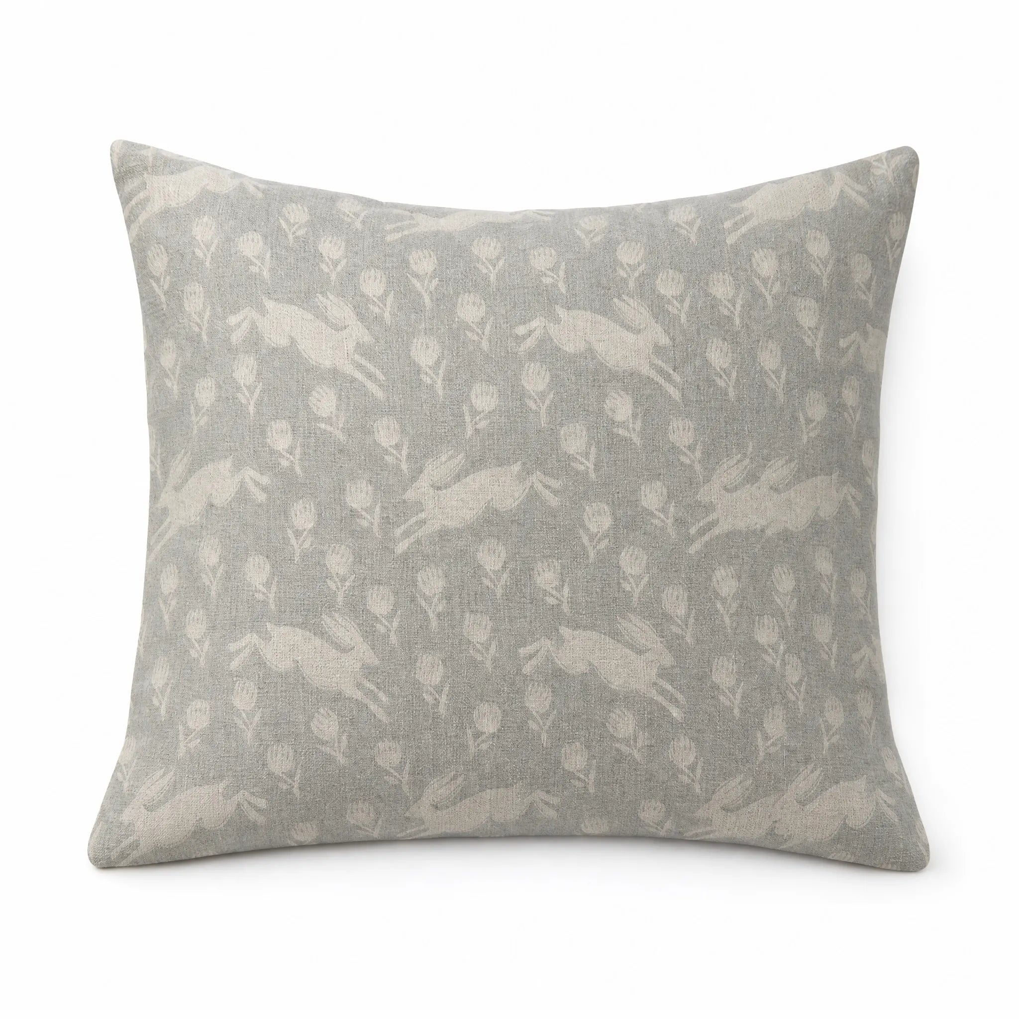 Sam Wilson Running Hare White On Grey Rectangle Linen Cushion cover