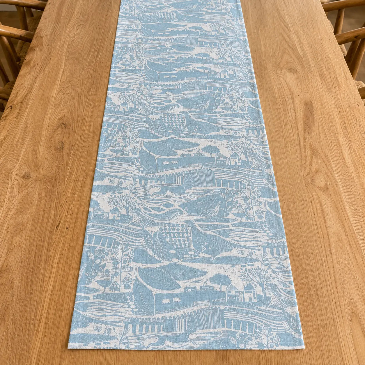 Sam Wilson Through the Fields Duck Egg Blue Table Runner - Zoomed