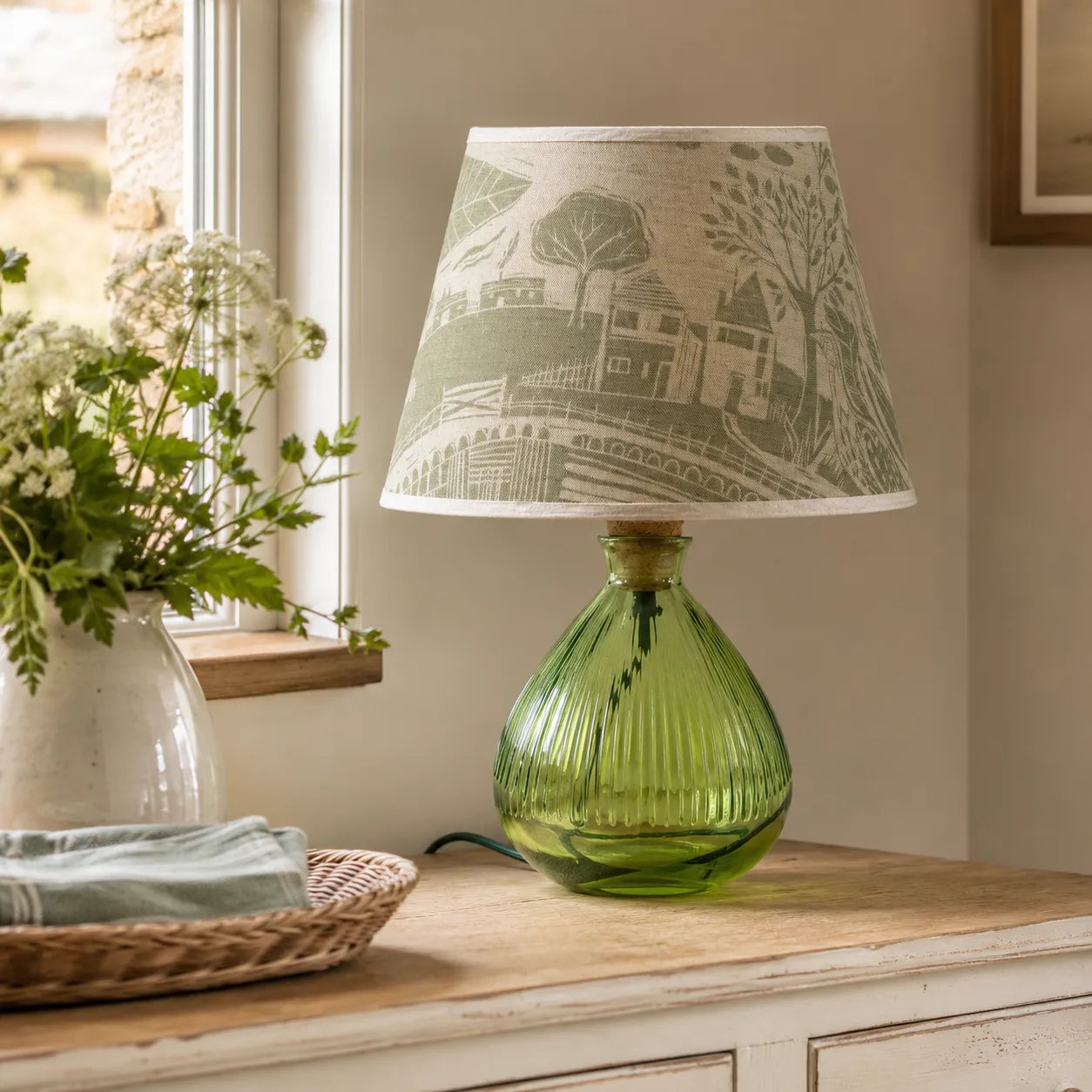Recycled Glass Textured Lamp - Kiwi Green