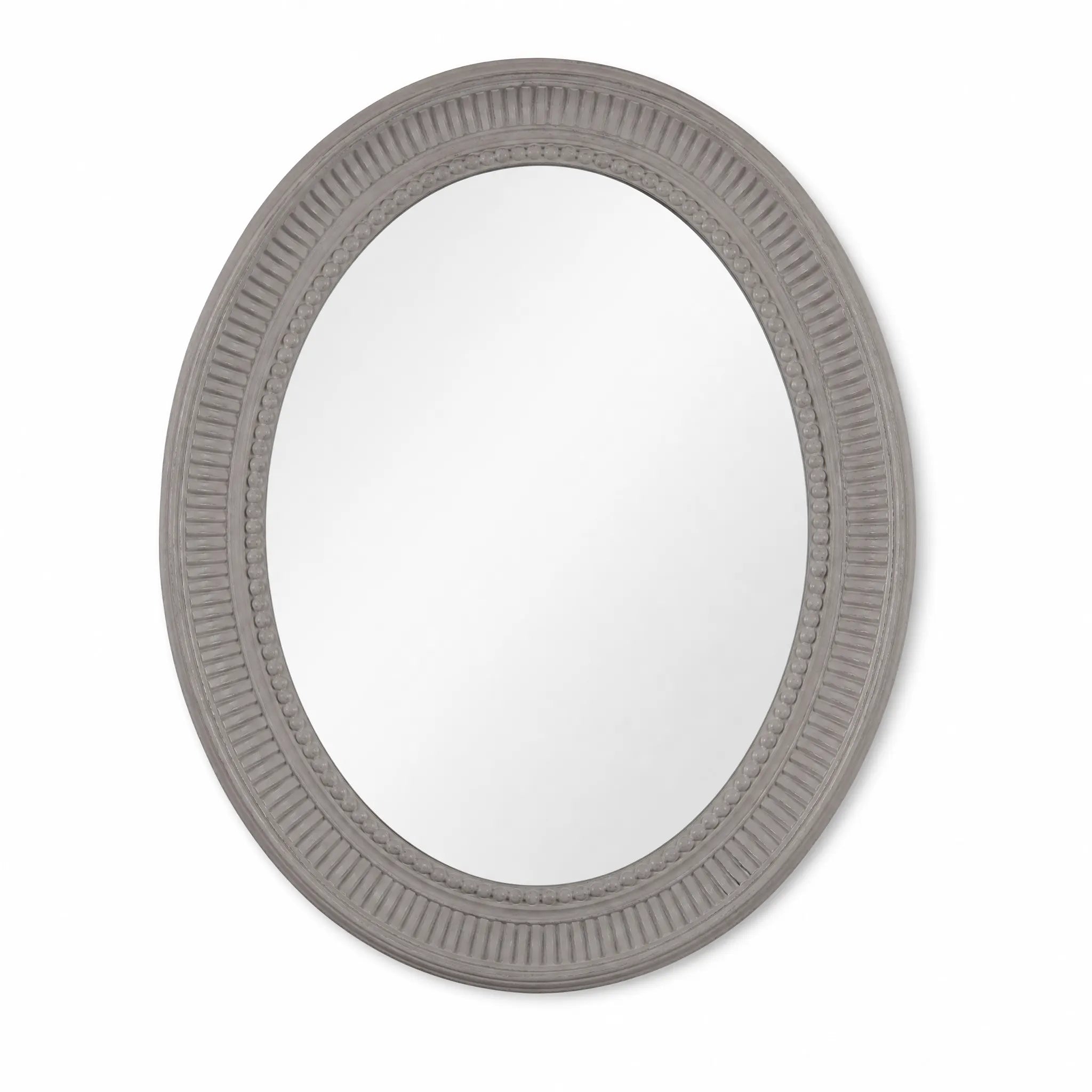 Oval Carved Mirror - Soft Grey
