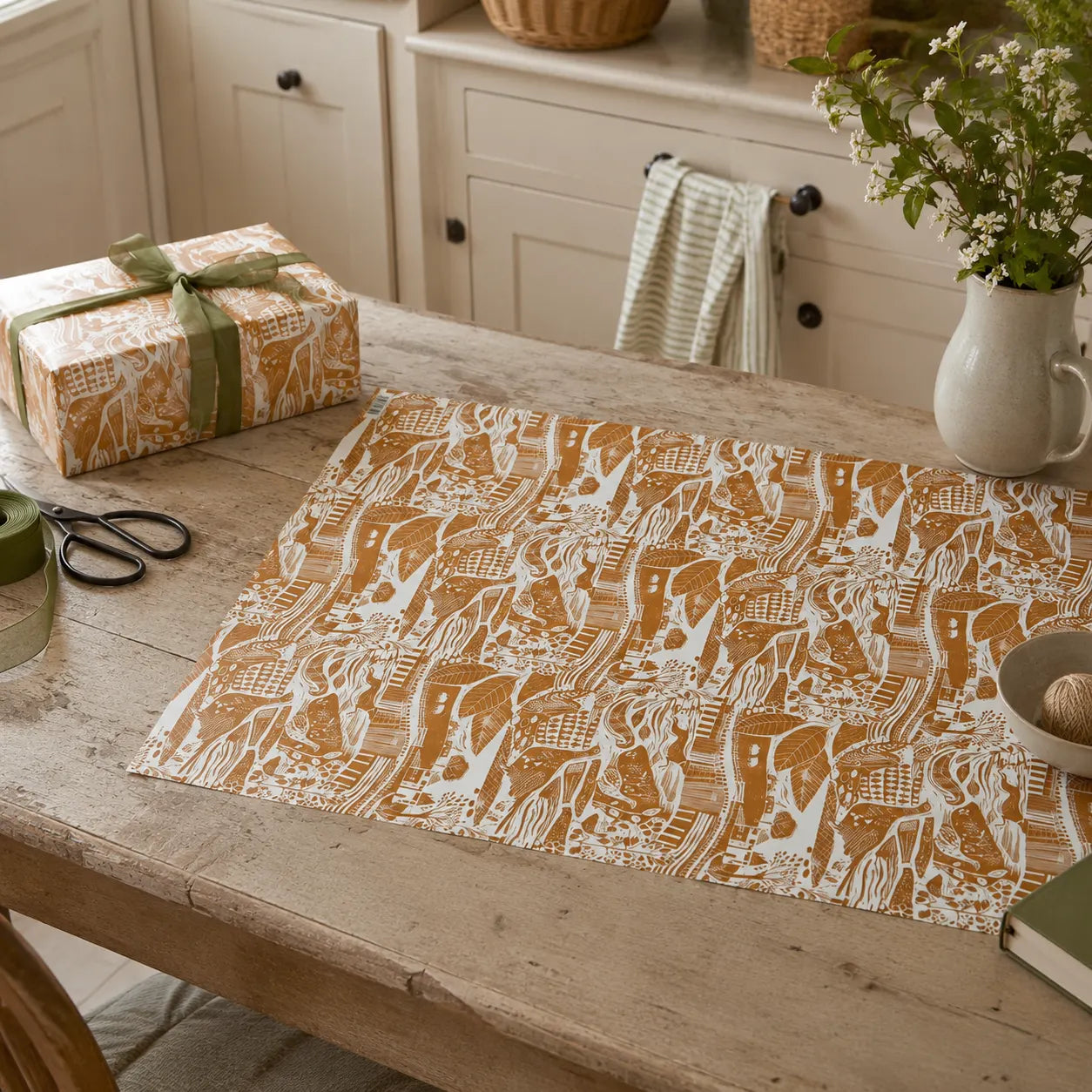 Sam Wilson Through The Fields Ochre Gift Wrap - Main