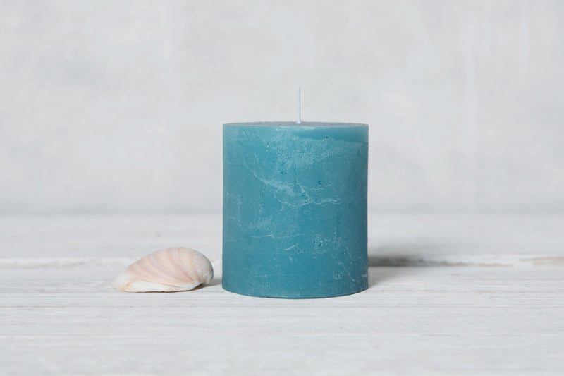 Rustic Pillar Candle Petrol Blue