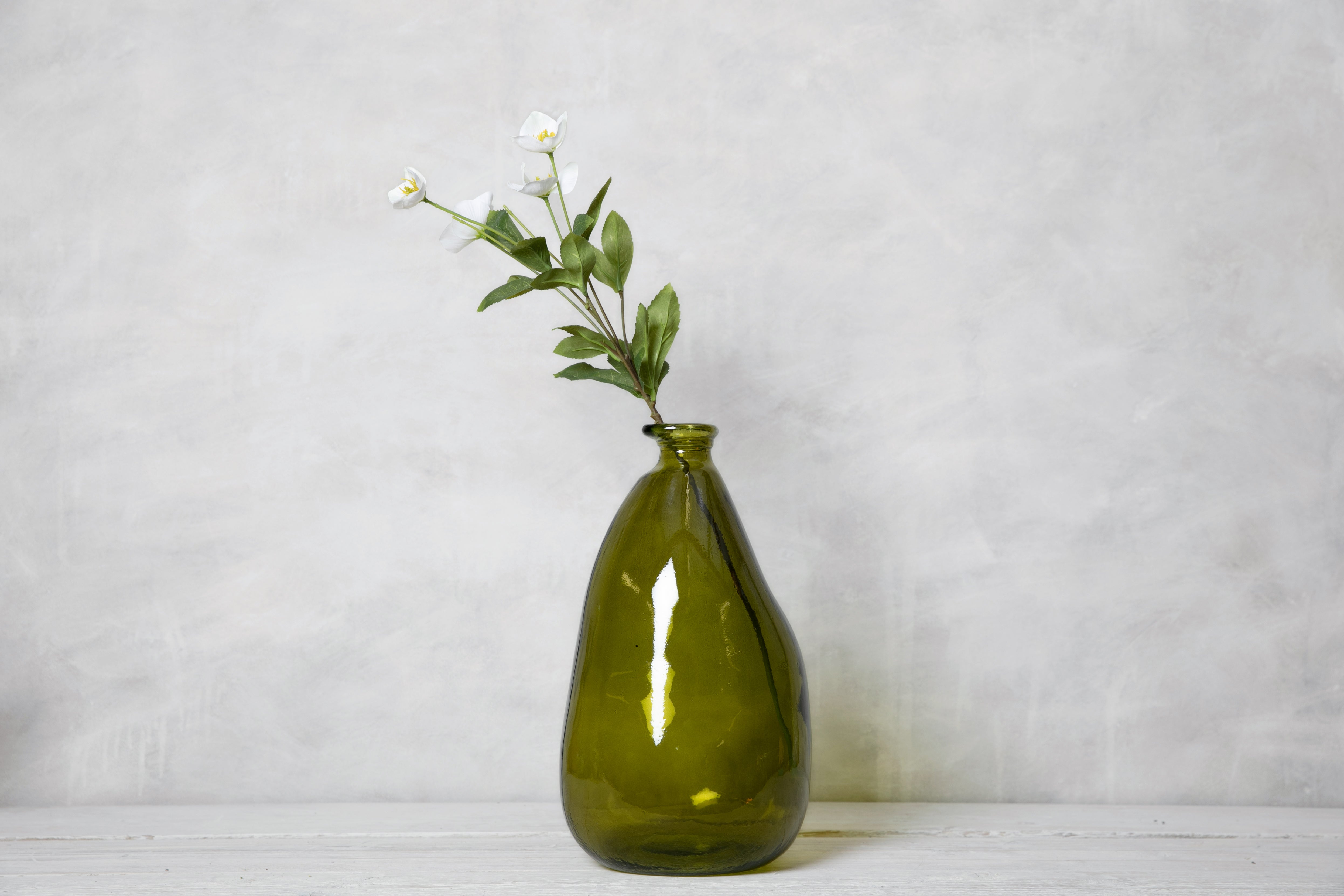 Recycled Glass Curved Vase - Olive Green