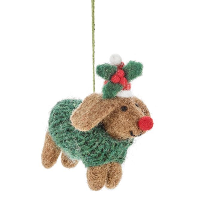 Handmade Felt Rudolph Dachshund Dog Hanging Decoration