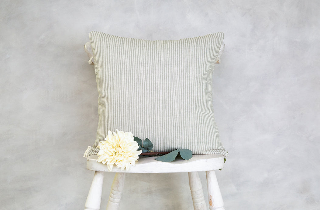 Sam Wilson Sage Green Stripe Square Linen Cushion