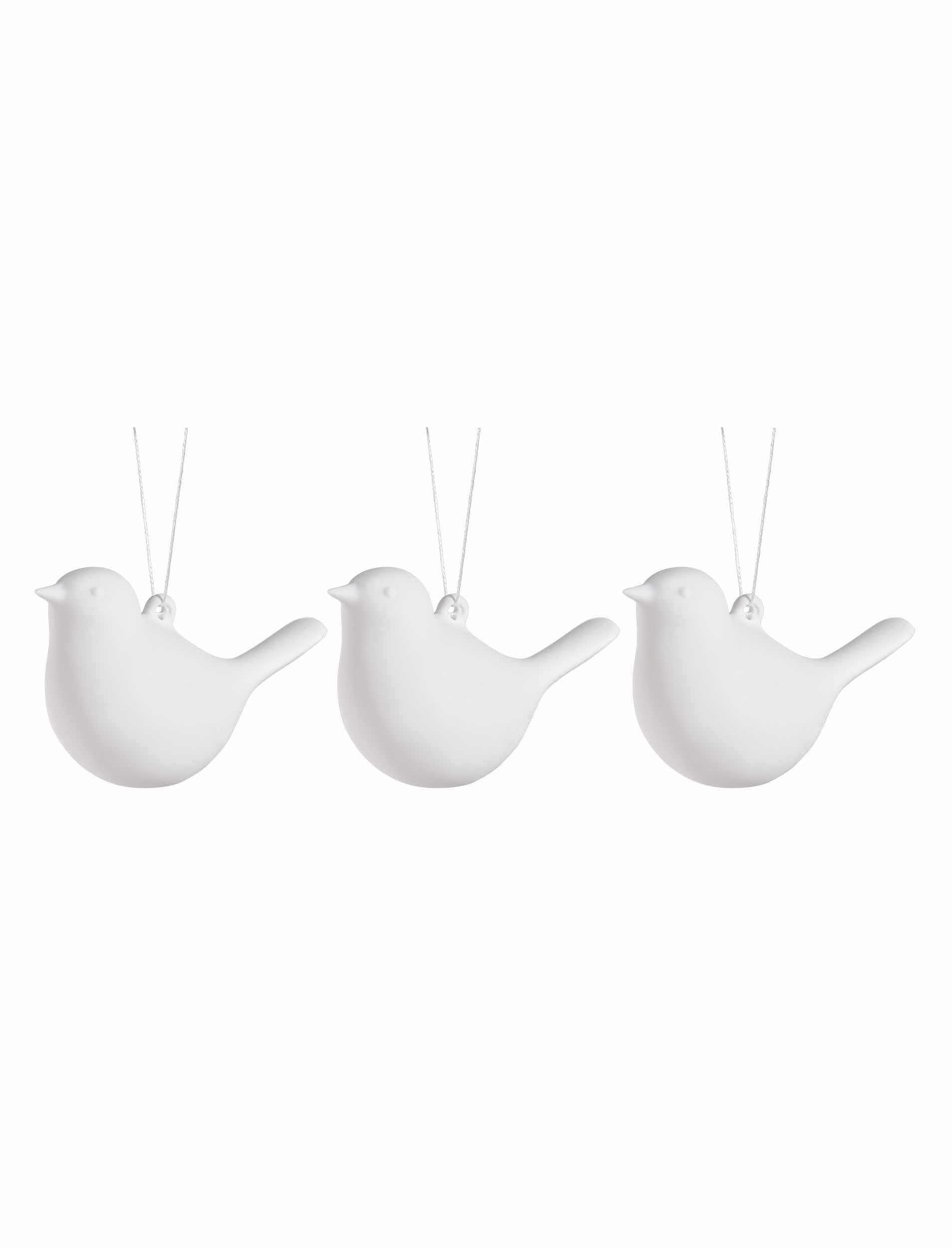 Porcelain White Bird Baubles - Set of 3