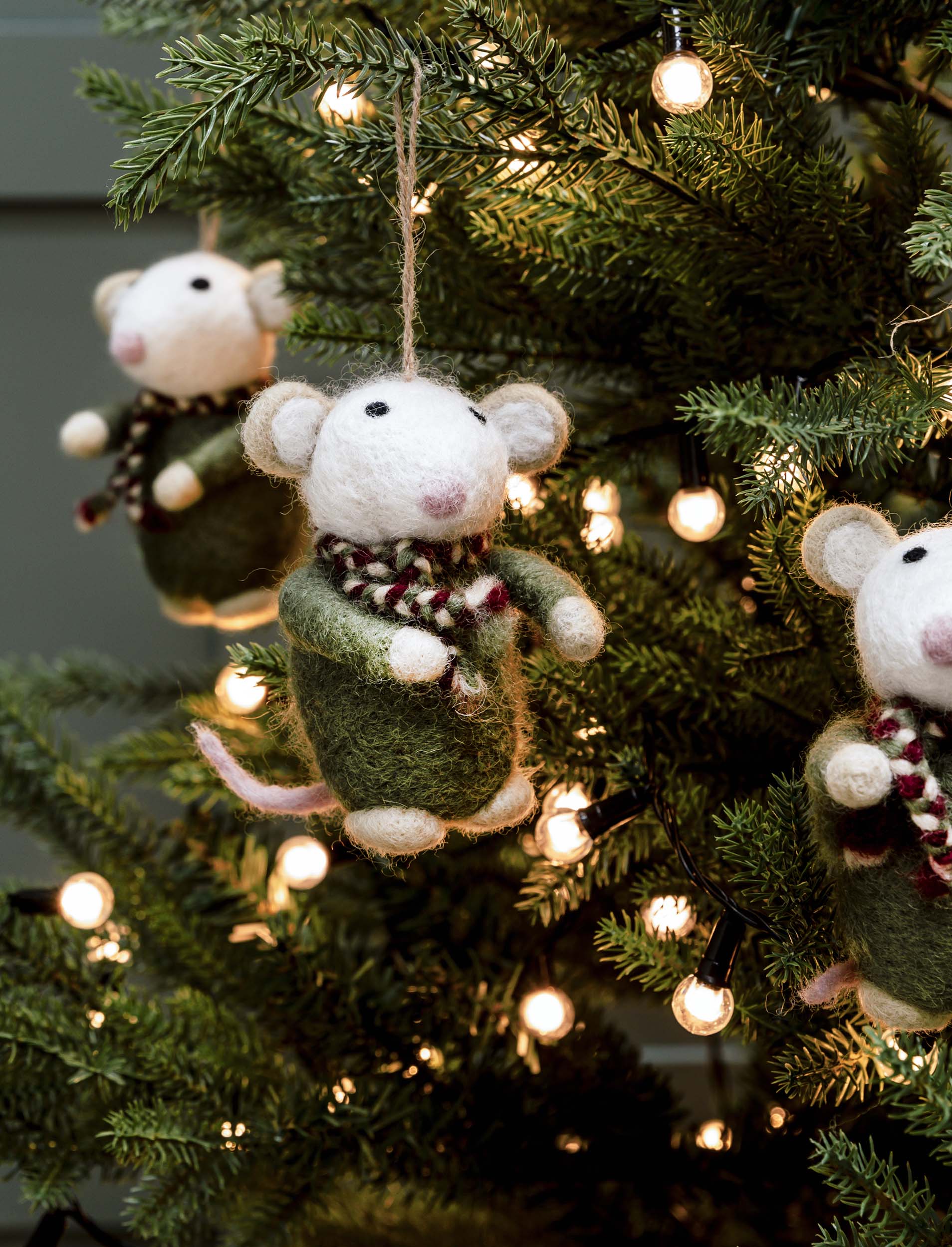 Set of 3 Felt Christmas Mice