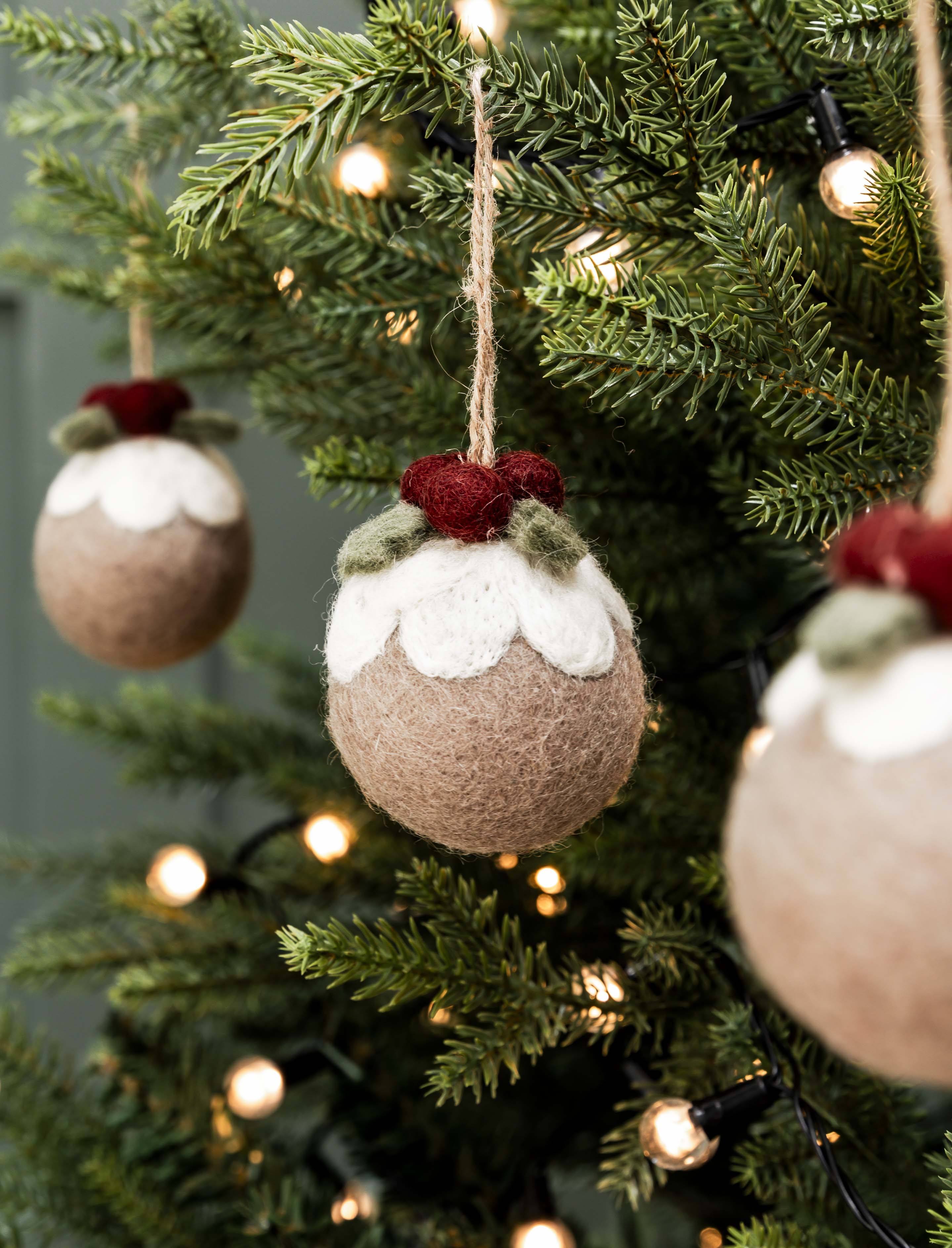 Set of 3 Felt Christmas Puddings