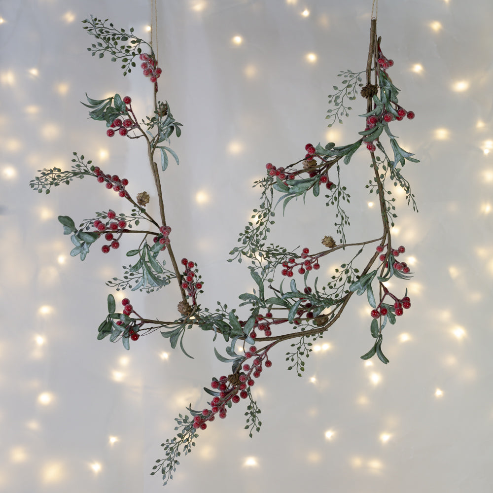 Red Berry Garland with Frosted Leaves