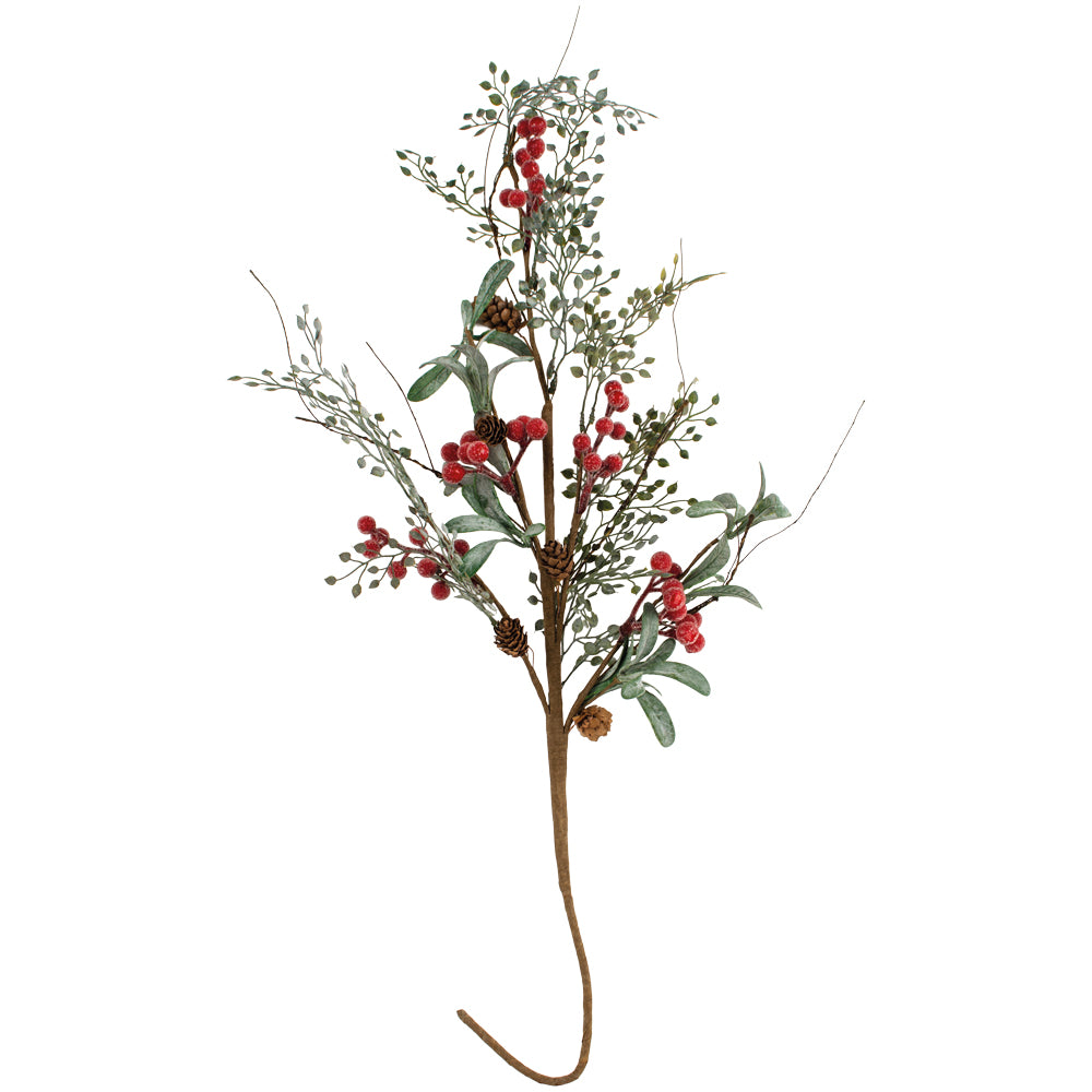 Iced Red Berry Spray with Frosted Leaves