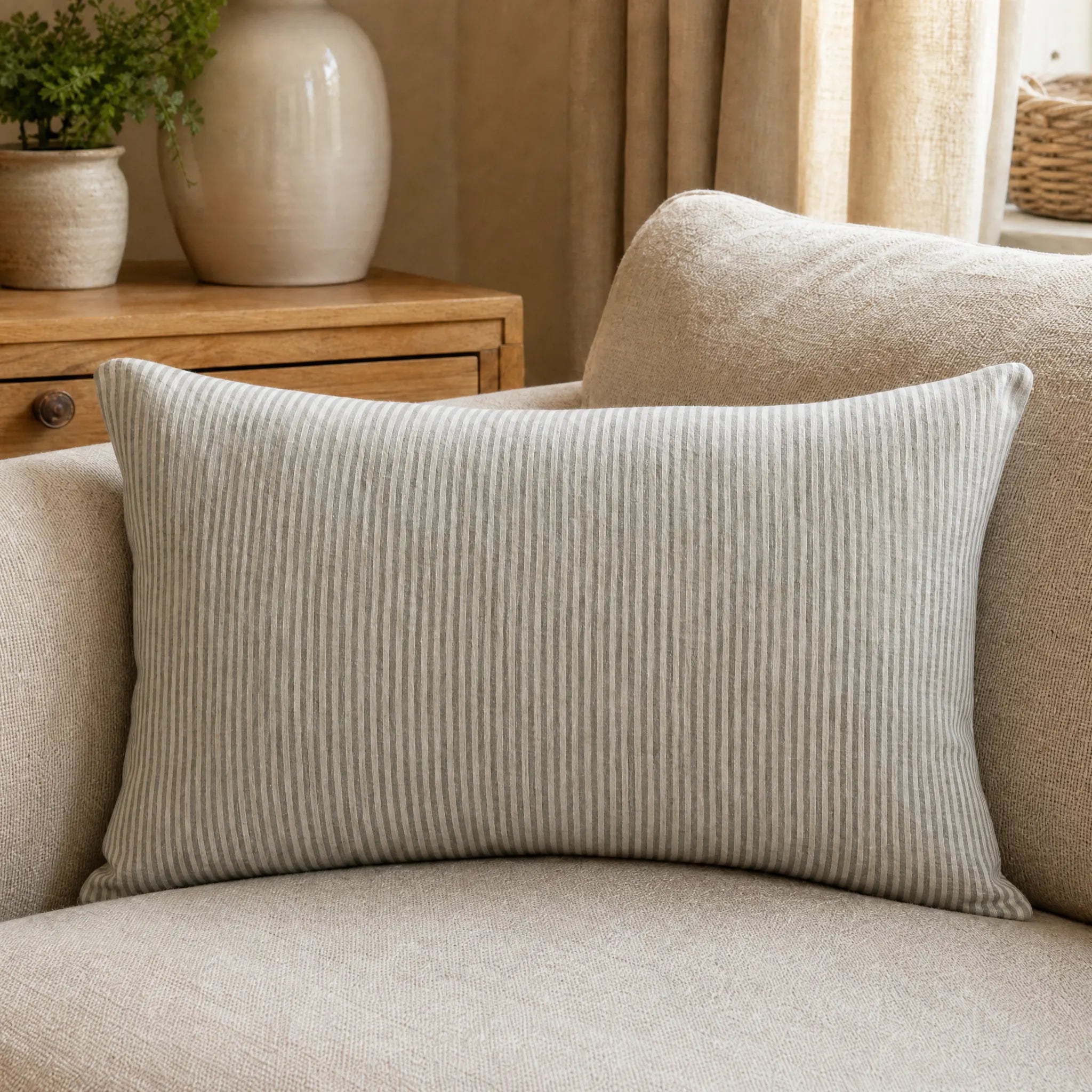 Sam Wilson Grey Stripe Rectangle Linen Cushion