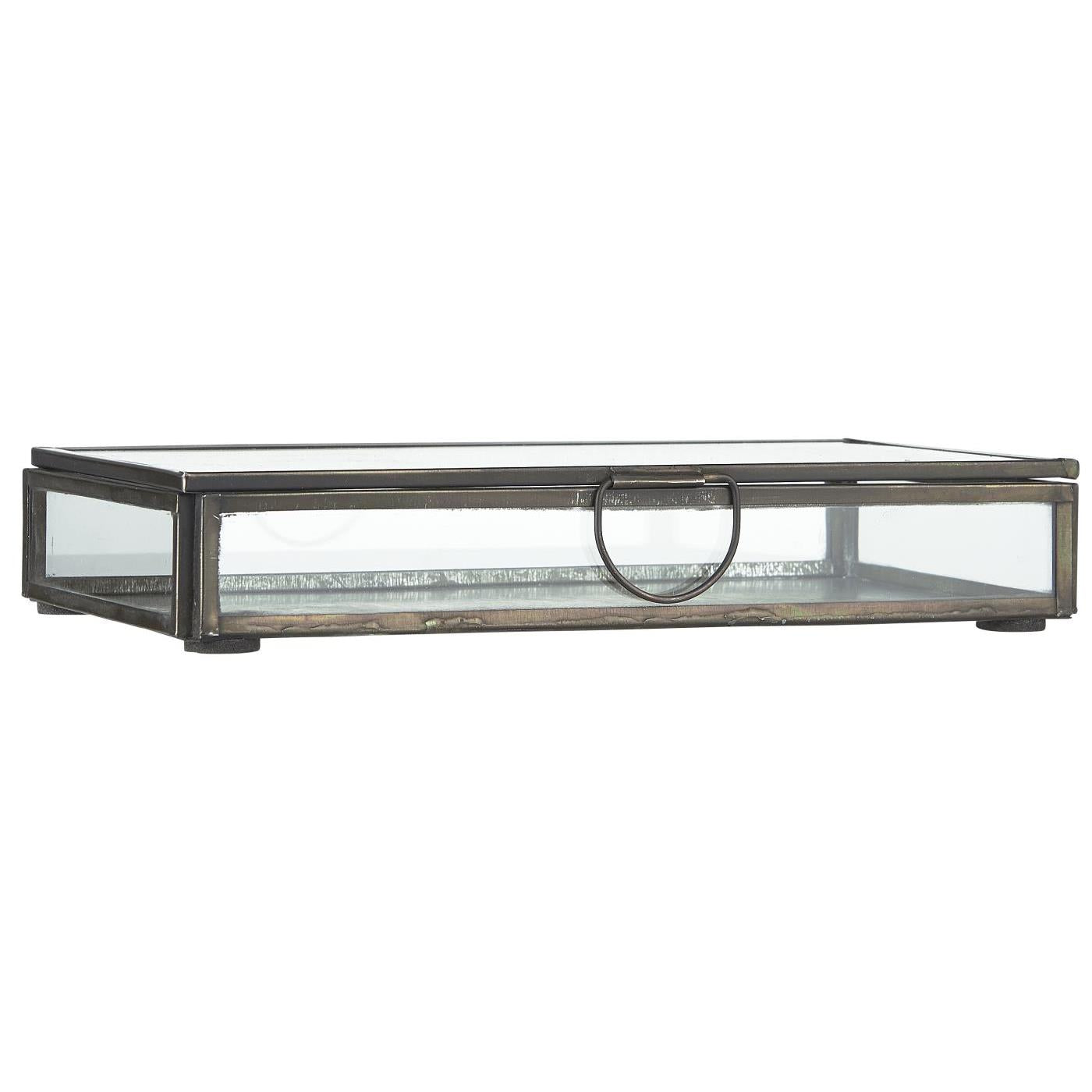 Glass box w/lid solitaire oblong CHARCOAL