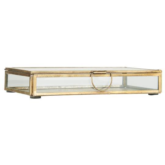Glass box w/lid Solitaire oblong GOLD