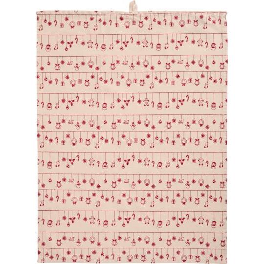 Tea Towel Holly Natural w/red