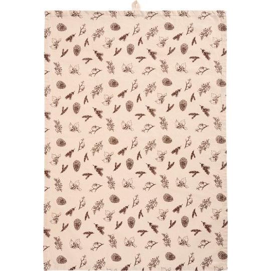 Tea Towel Jolly w/brown cones & twigs