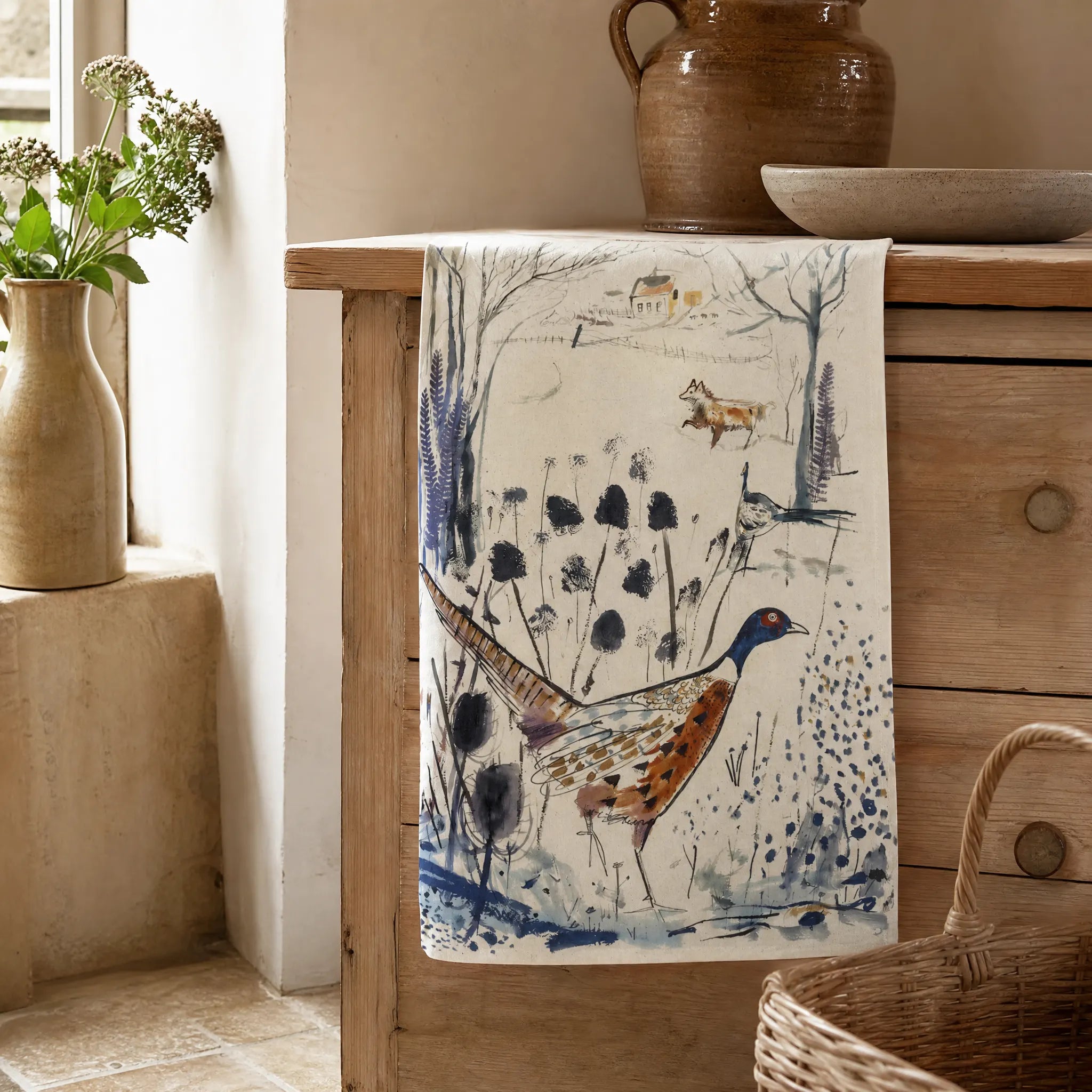 Sam Wilson Pheasant and Fox Tea Towel