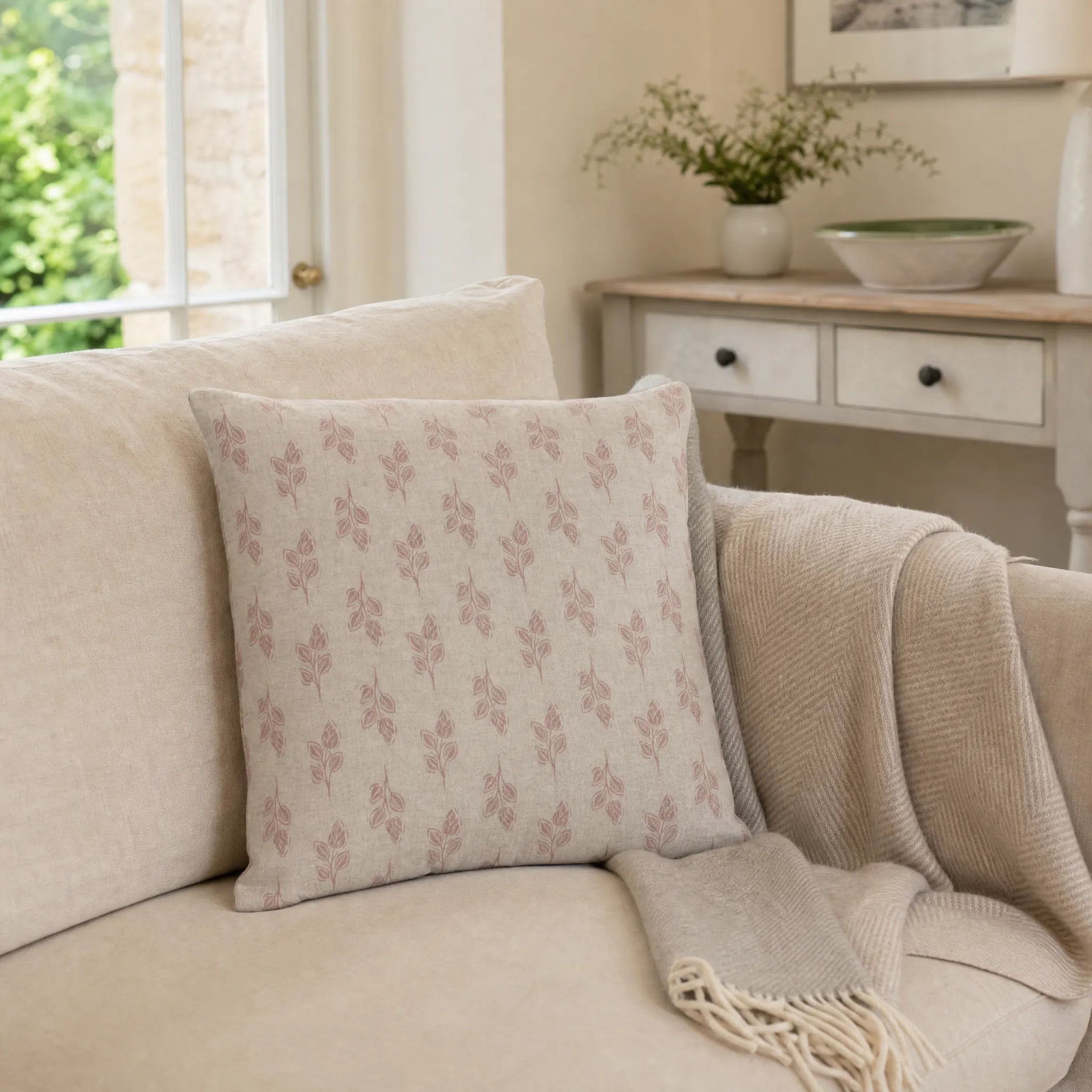 Sam Wilson Pink Flora Square Linen Cushion