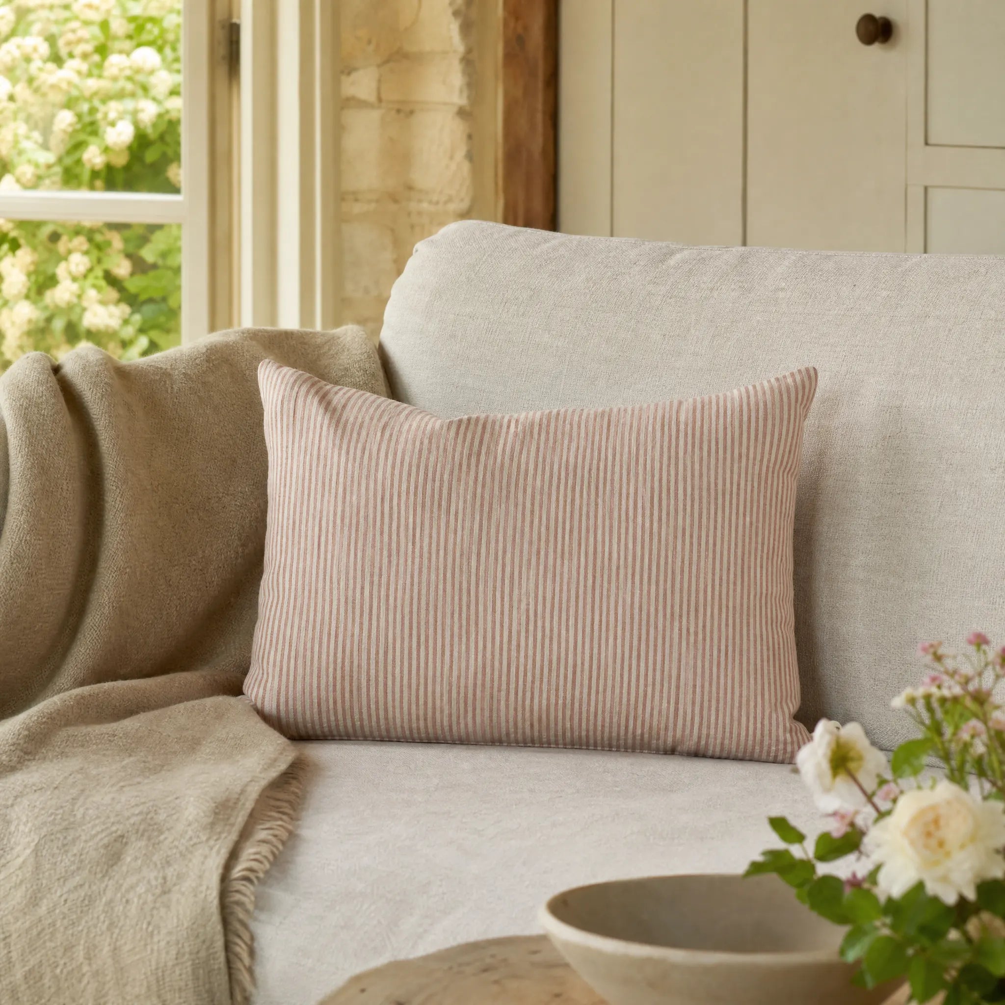 Sam Wilson Pink Stripe Rectangle Linen Cushion