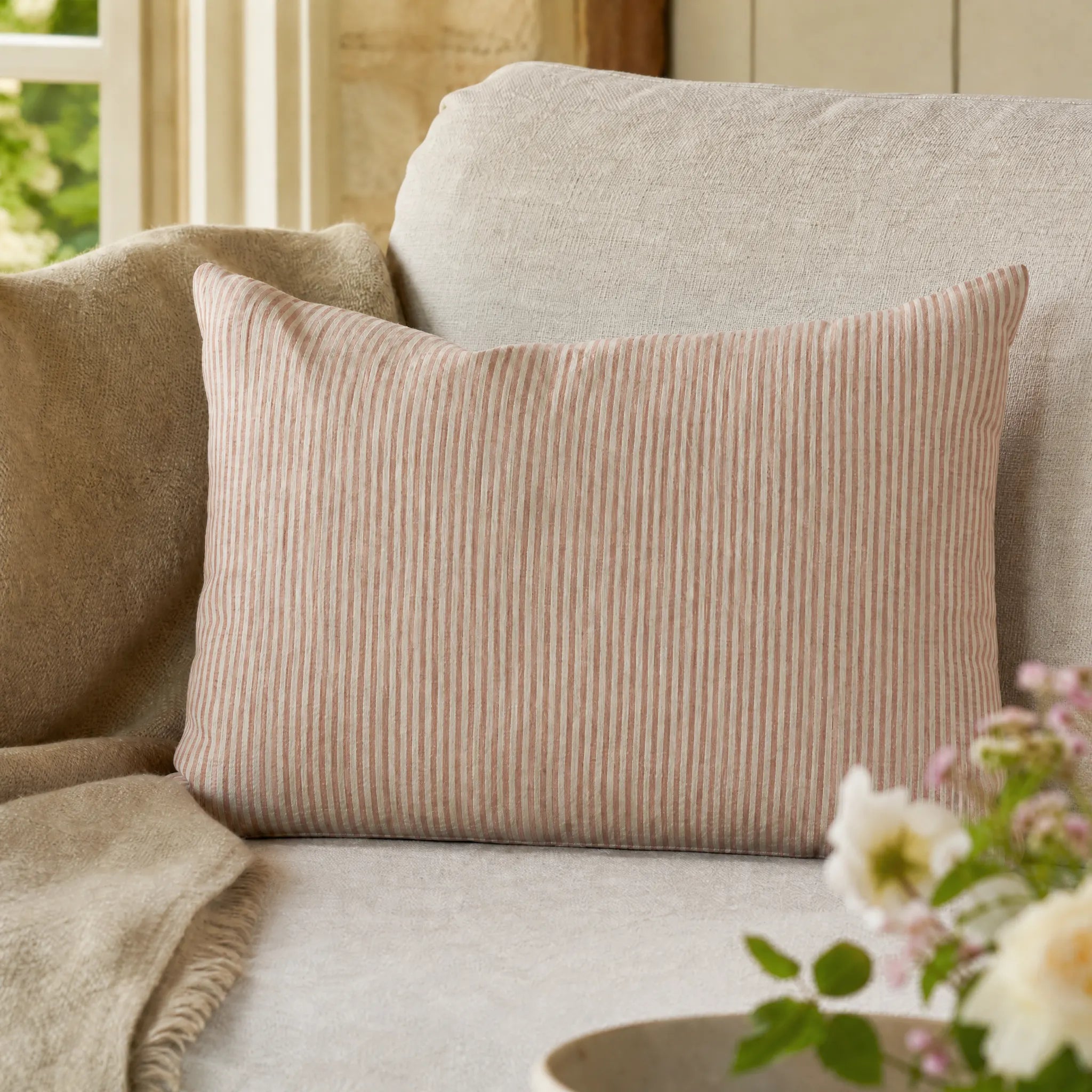 Sam Wilson Pink Stripe Rectangle Linen Cushion