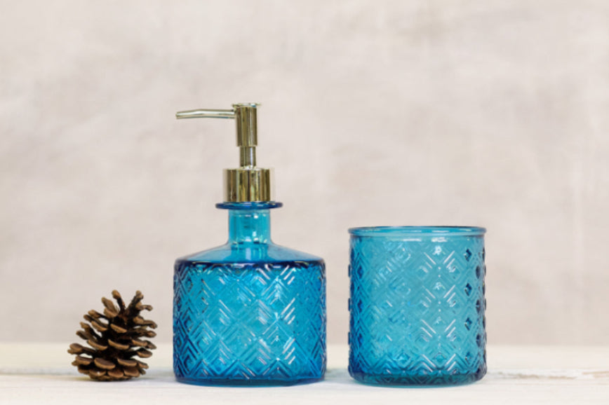 Recycled Glass Bathroom Set - Topaz Blue