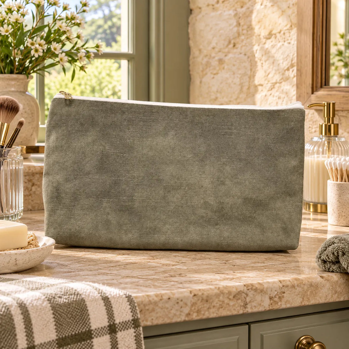 Deep Green Velvet Washbag