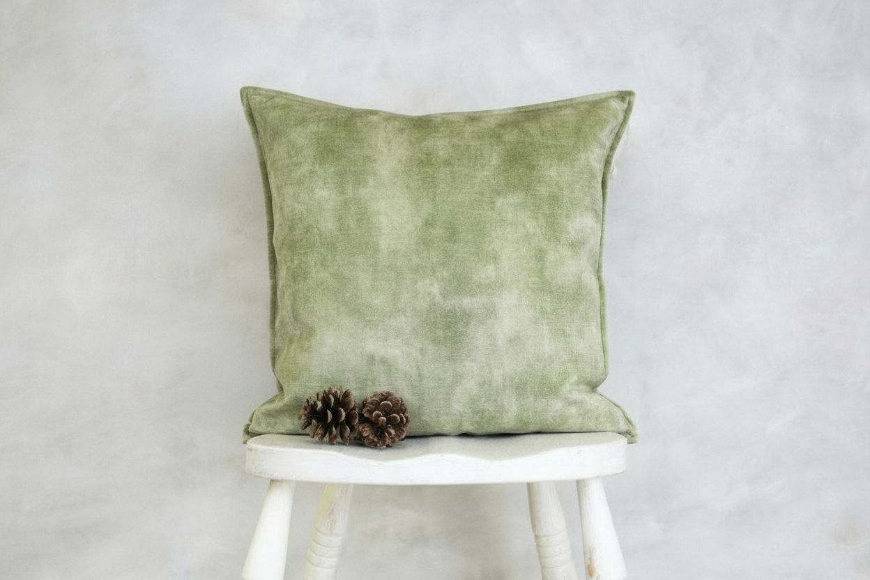 Sam Wilson Soft Green Velvet Hemmed Cushion