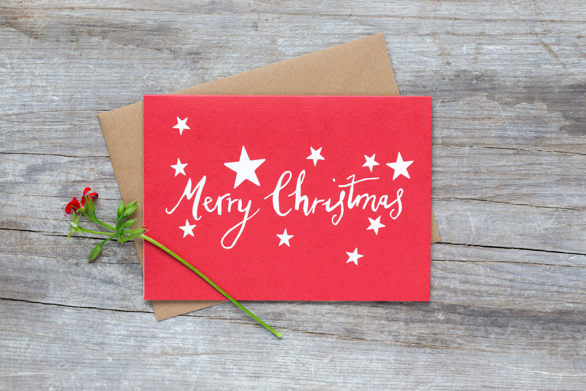 Merry Christmas & Stars Christmas Card Set - Pack of 10