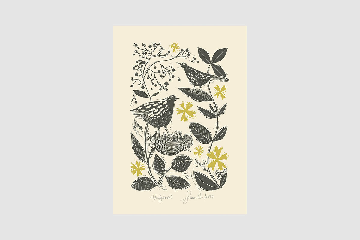 Framed Sam Wilson Hedgerow Linocut Print